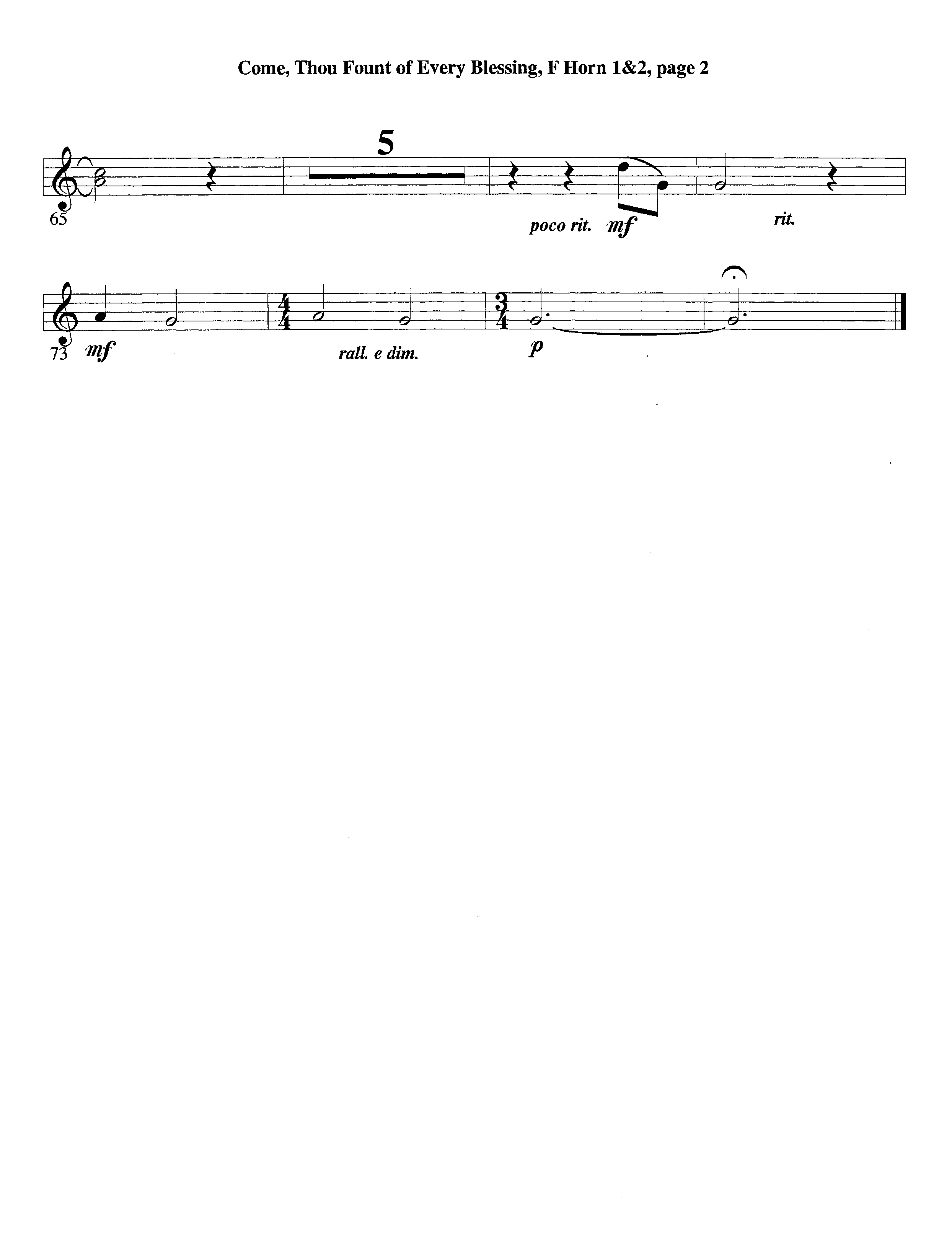 Come Thou Fount Of Every Blessing (with Solo Flute or Clarinet) (Instrumental) French Horn 1/2 (Lifeway Worship / Arr. David Winkler)