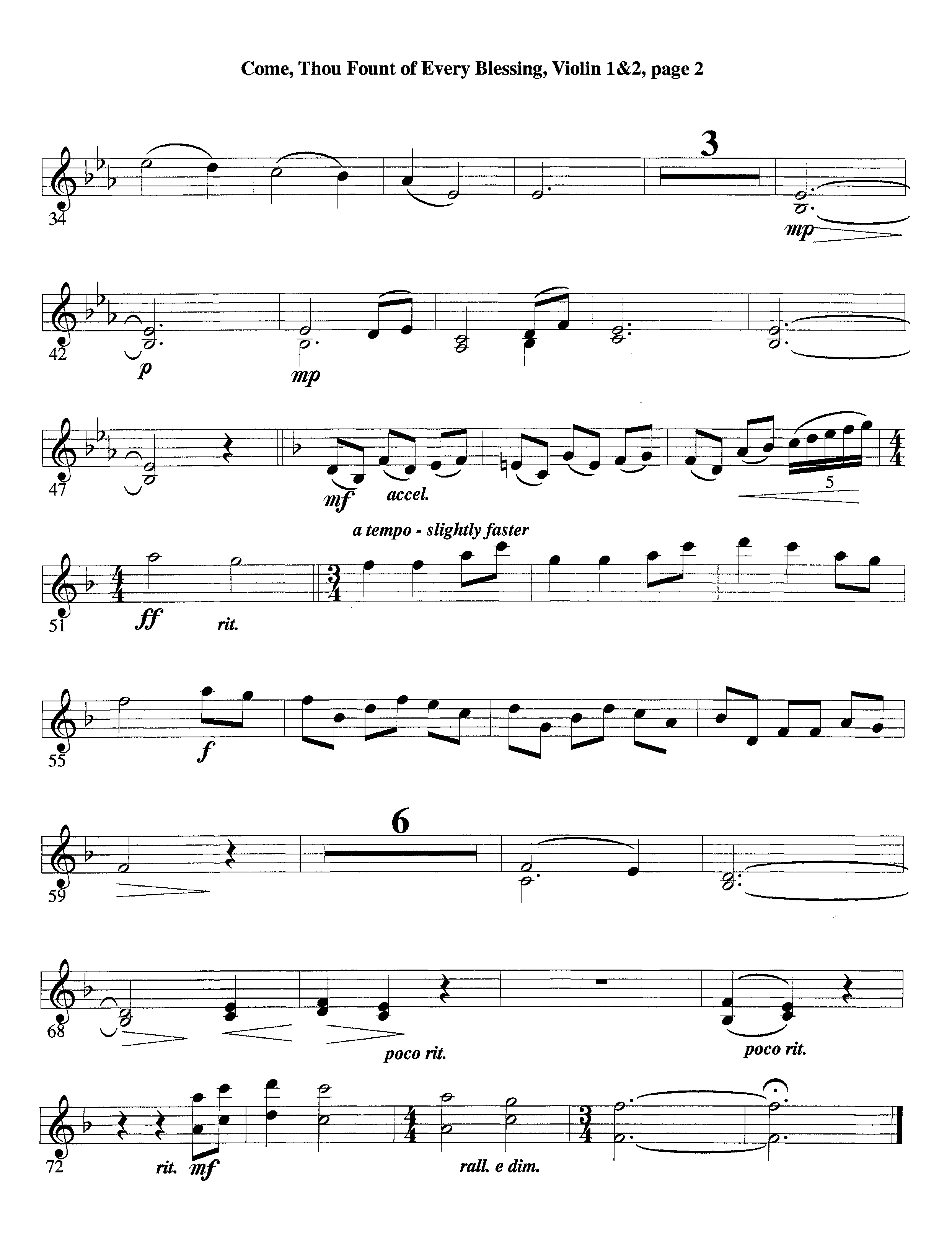 Come Thou Fount Of Every Blessing (with Solo Flute or Clarinet) (Instrumental) Violin 1/2 (Lifeway Worship / Arr. David Winkler)