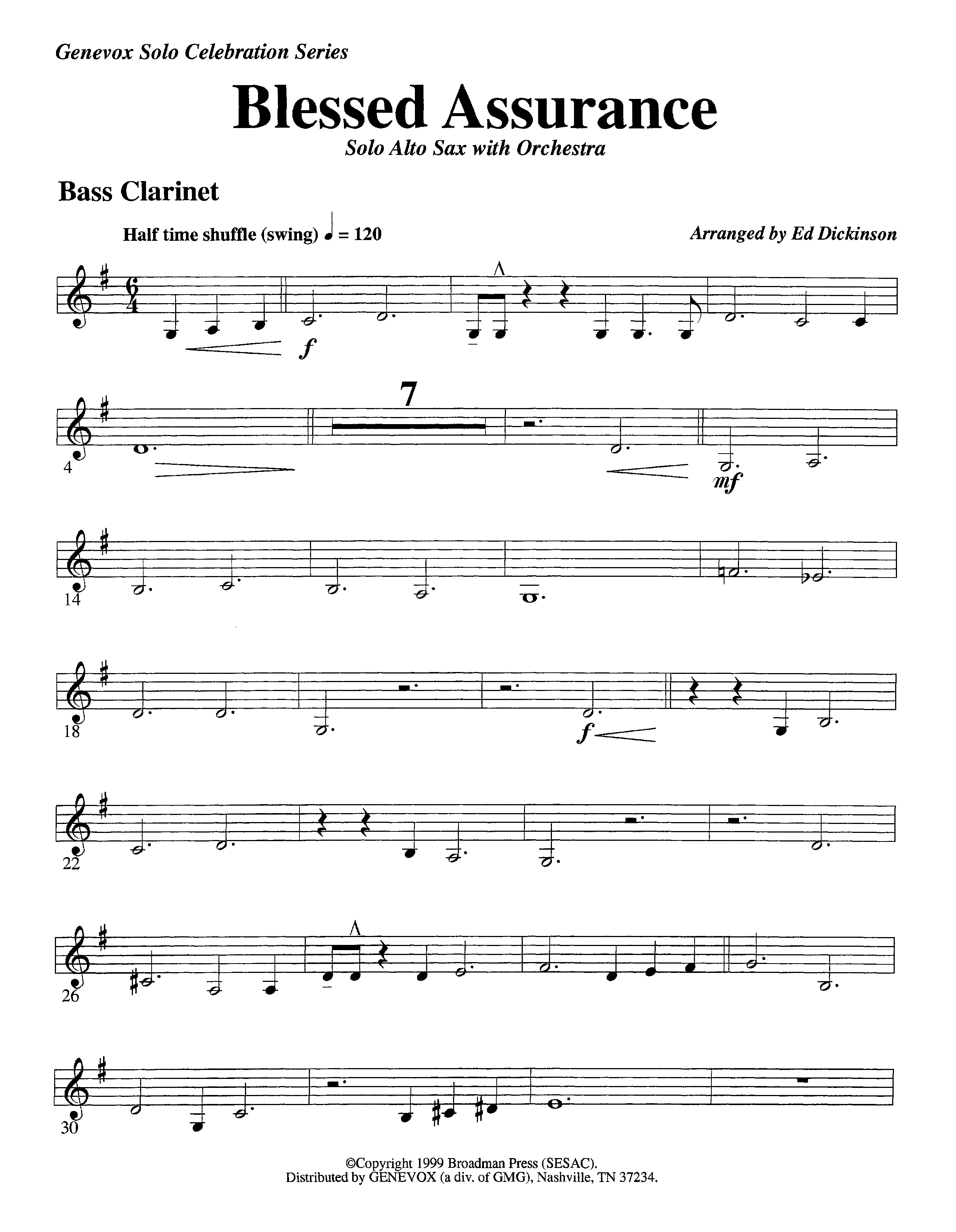 Blessed Assurance (with Solo Alto Sax) (Instrumental) Bass Clarinet (Lifeway Worship / Arr. Ed Dickinson)