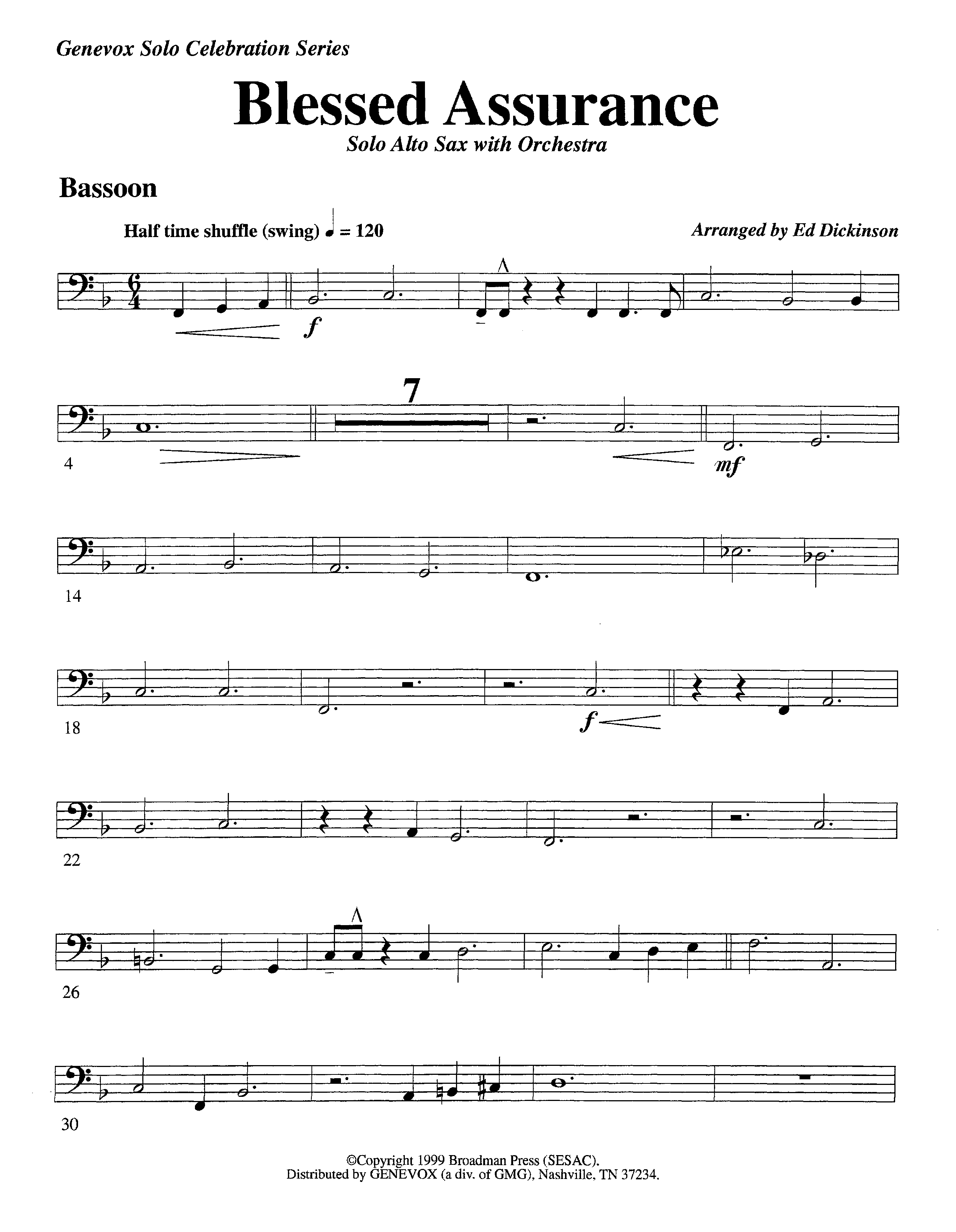 Blessed Assurance (with Solo Alto Sax) (Instrumental) Bassoon (Lifeway Worship / Arr. Ed Dickinson)