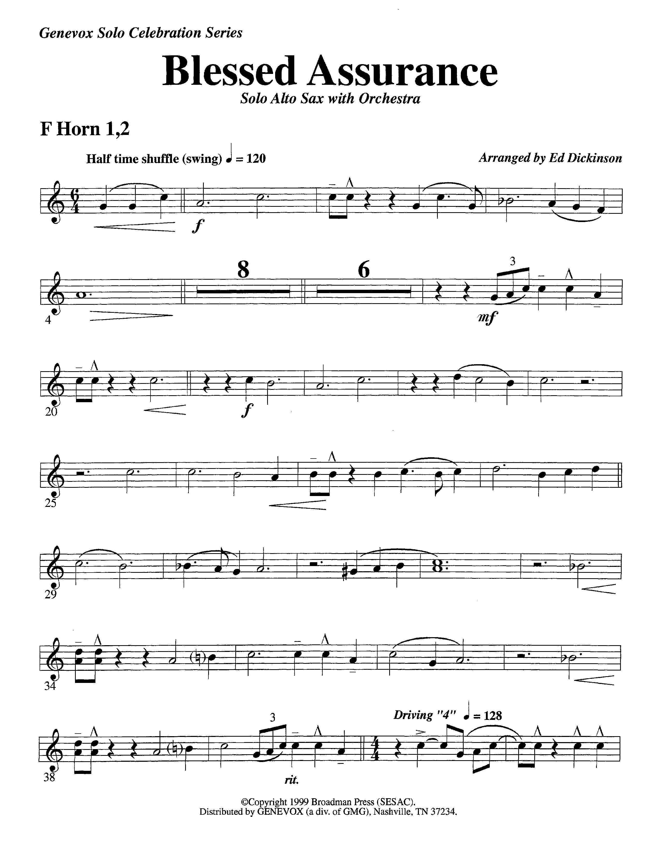Blessed Assurance (with Solo Alto Sax) (Instrumental) French Horn 1/2 (Lifeway Worship / Arr. Ed Dickinson)