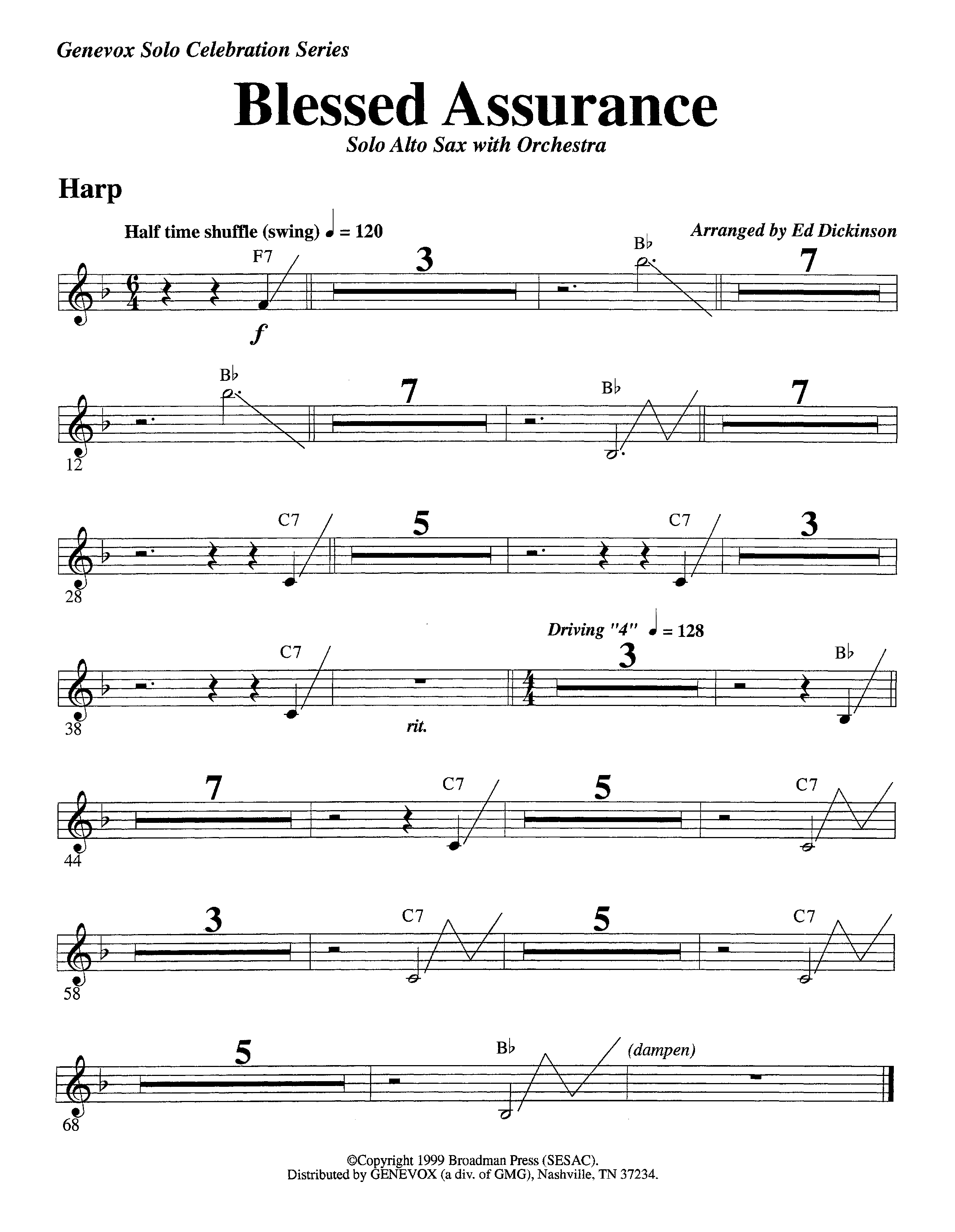 Blessed Assurance (with Solo Alto Sax) (Instrumental) Harp (Lifeway Worship / Arr. Ed Dickinson)