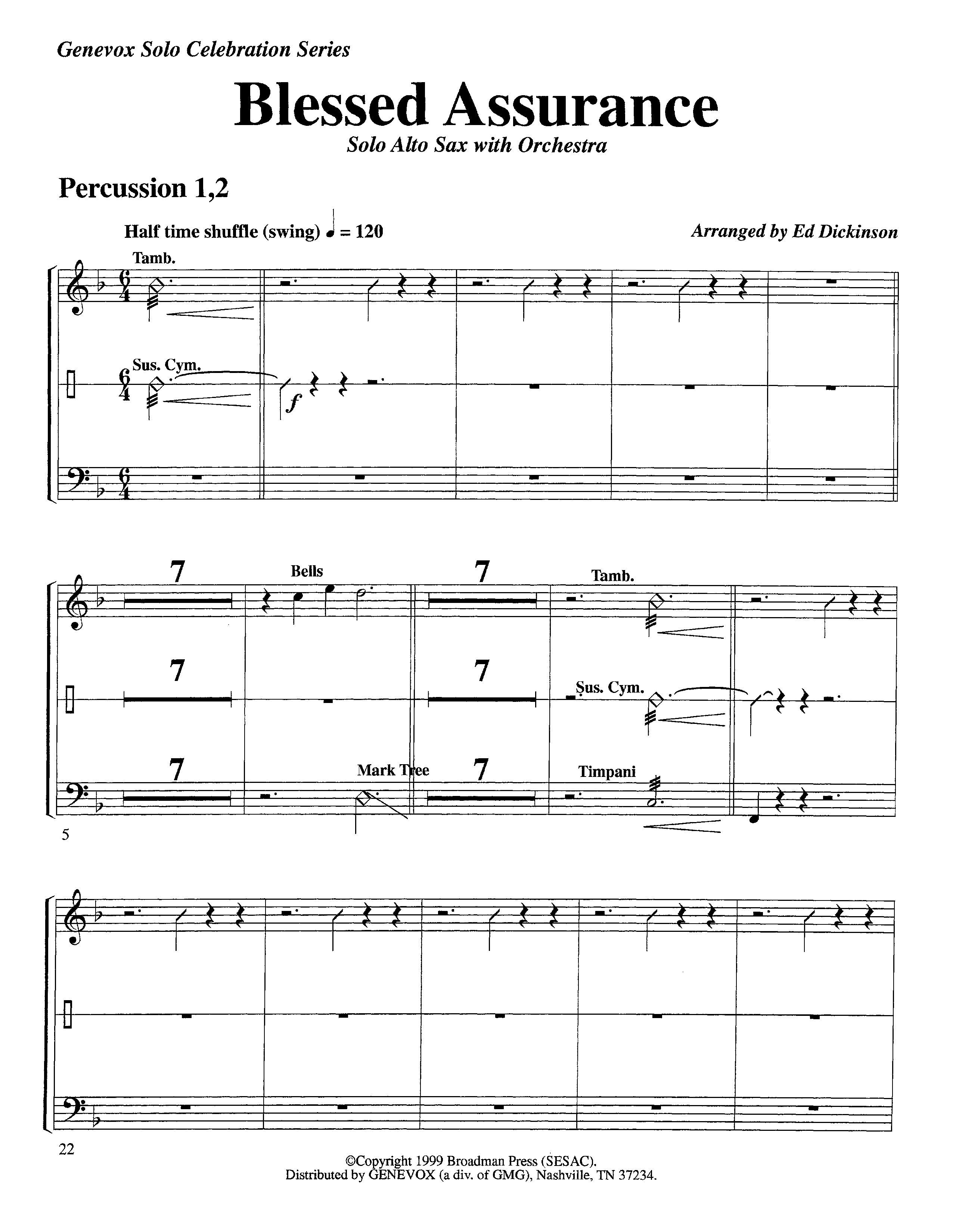 Blessed Assurance (with Solo Alto Sax) (Instrumental) Percussion 1/2 (Lifeway Worship / Arr. Ed Dickinson)