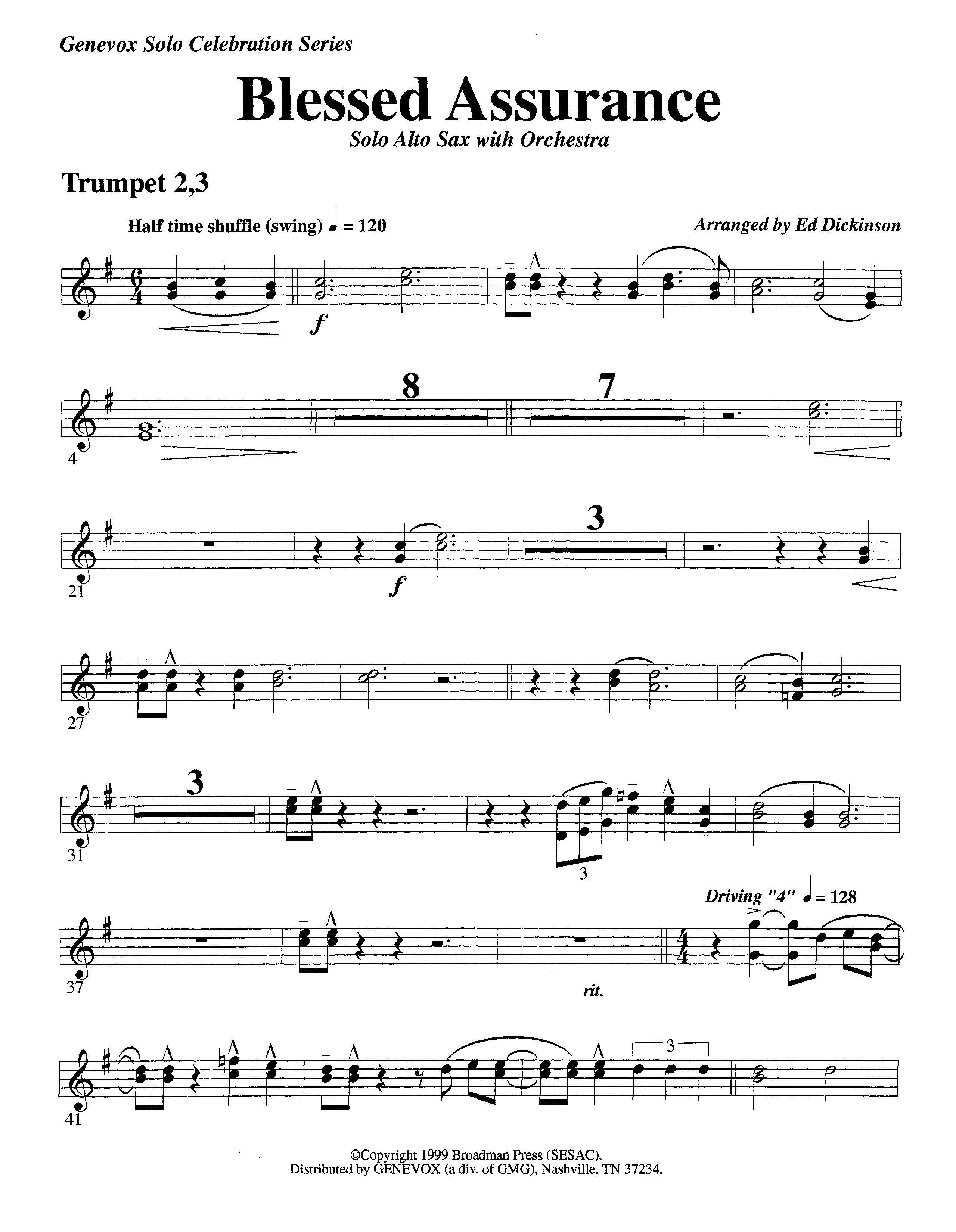 Blessed Assurance (with Solo Alto Sax) (Instrumental) Trumpet 2/3 (Lifeway Worship / Arr. Ed Dickinson)