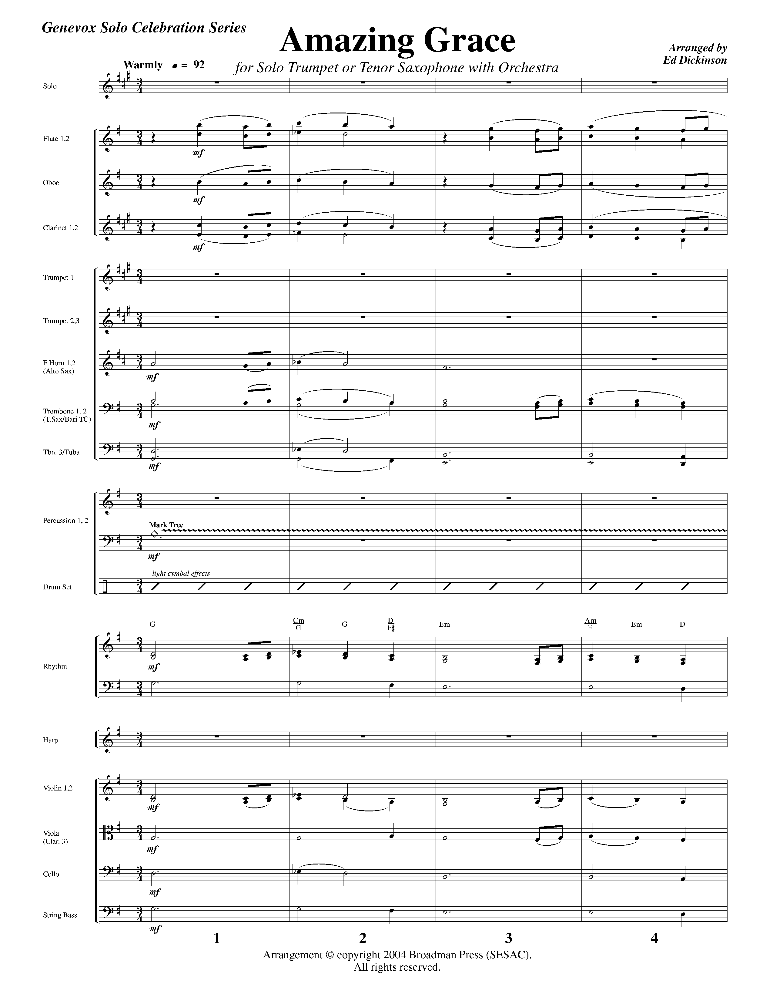 Amazing Grace (with Solo Trumpet) (Instrumental) Conductor's Score (Lifeway Worship / Arr. Ed Dickinson)