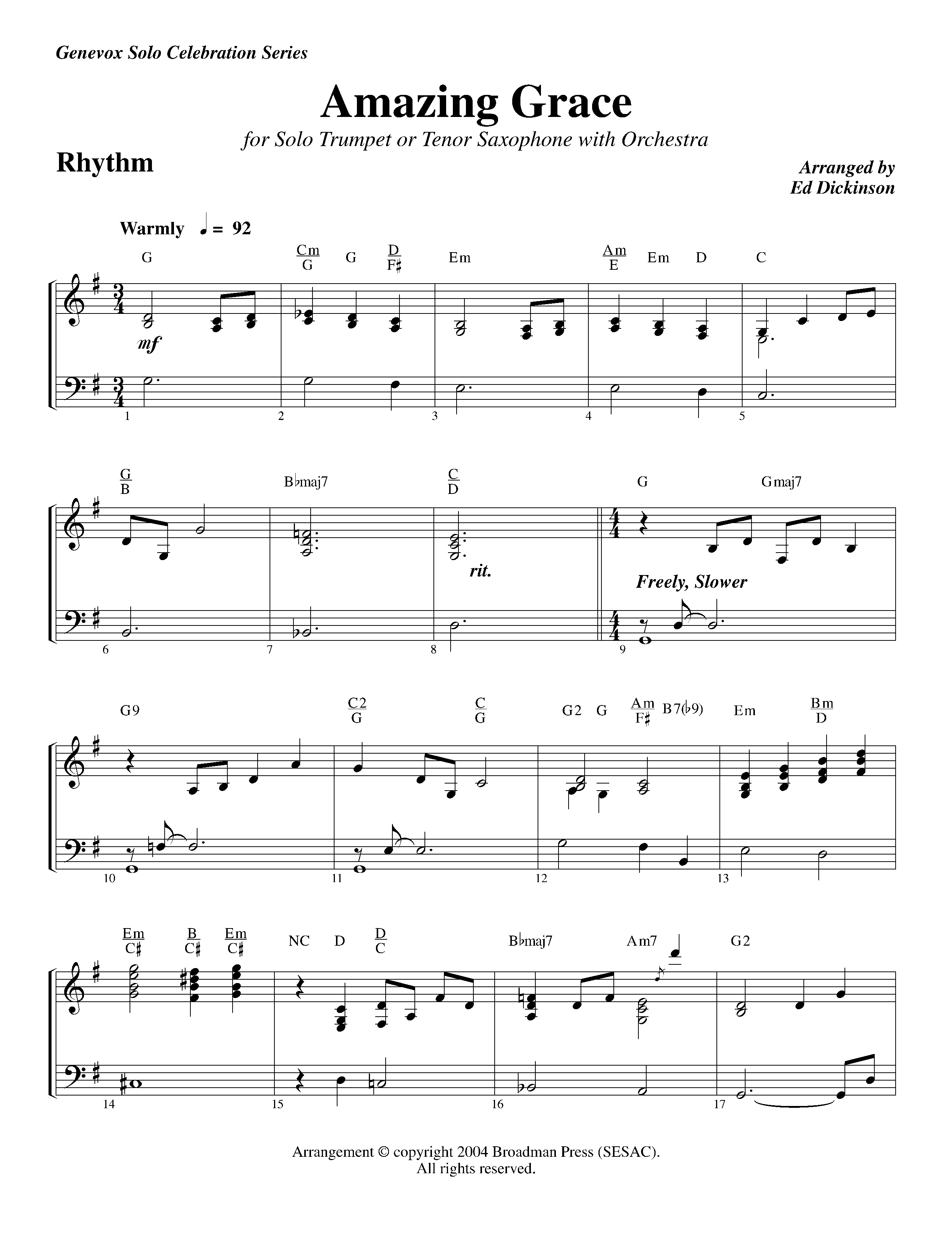 Amazing Grace (with Solo Trumpet) (Instrumental) Piano/Rhythm (Lifeway Worship / Arr. Ed Dickinson)