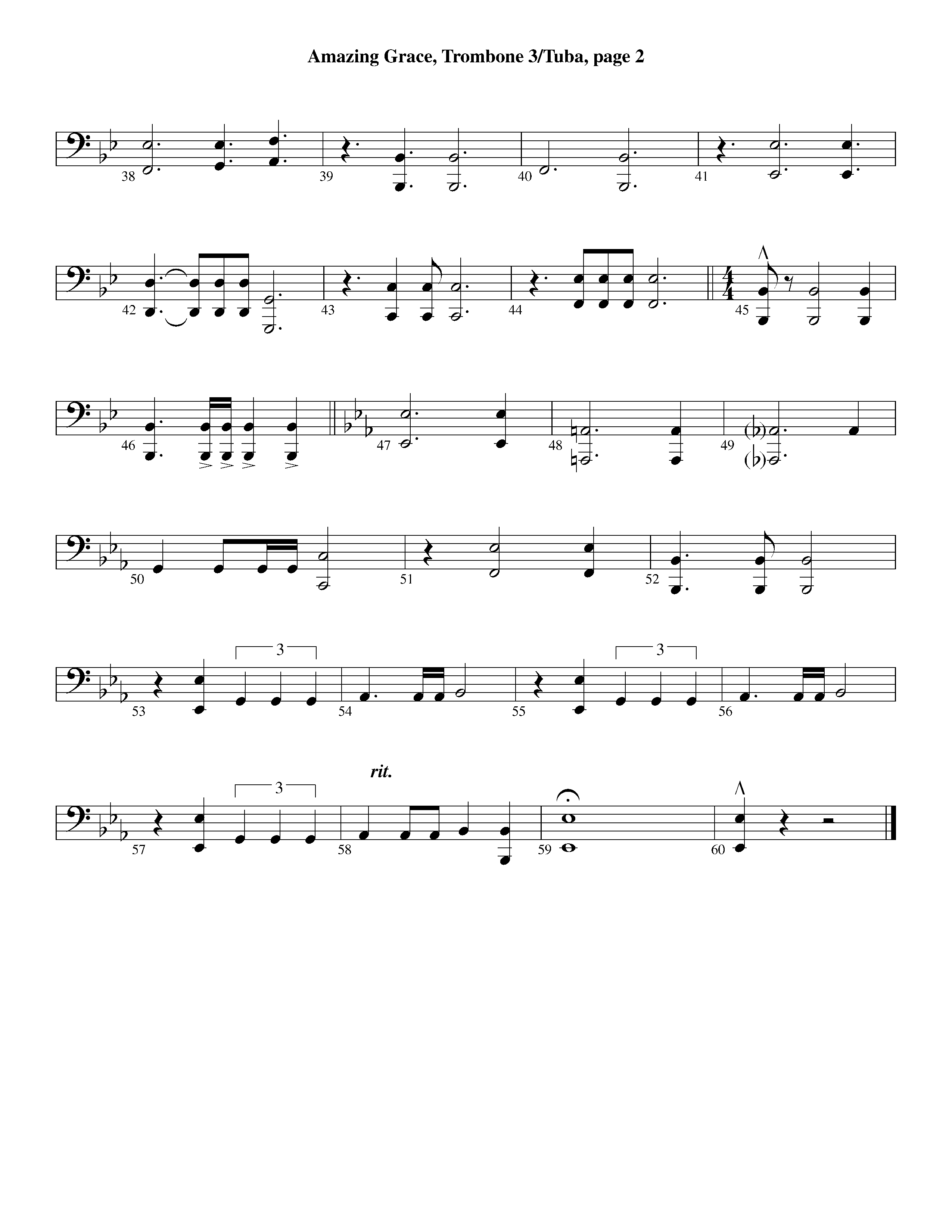 Amazing Grace (with Solo Trumpet) (Instrumental) Trombone 3/Tuba (Lifeway Worship / Arr. Ed Dickinson)