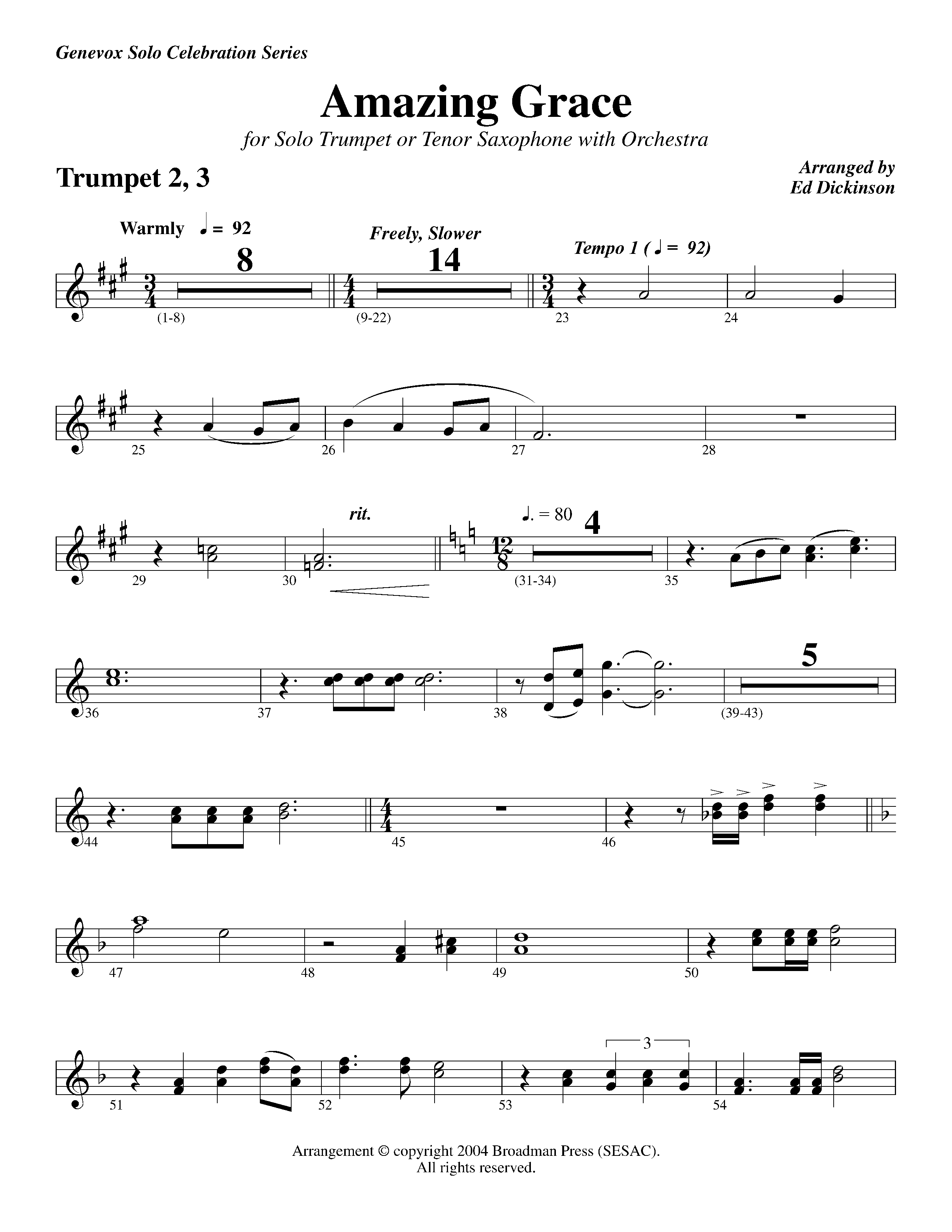 Amazing Grace (with Solo Trumpet) (Instrumental) Trumpet 2/3 (Lifeway Worship / Arr. Ed Dickinson)