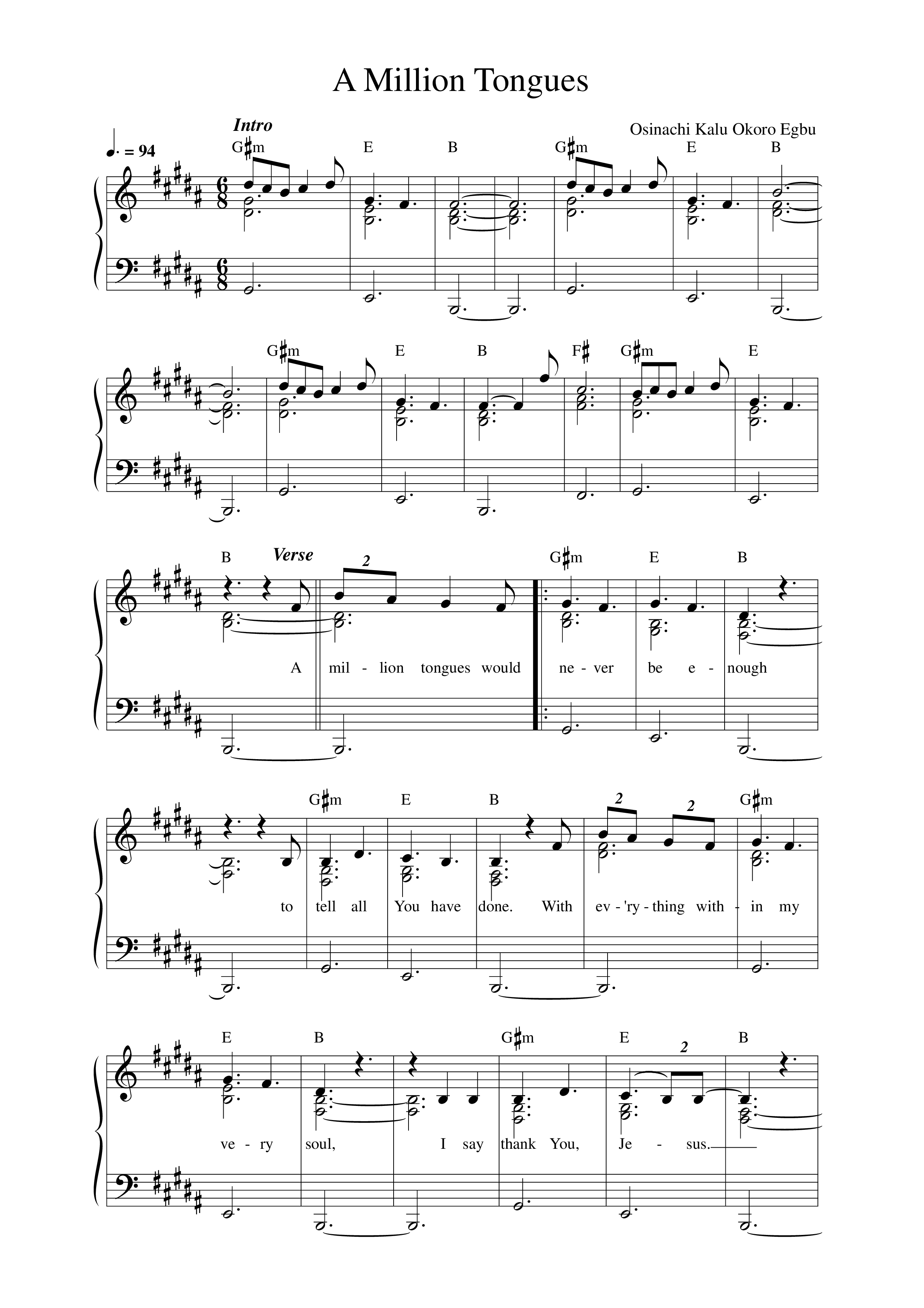 A Million Tongues (Live) Lead Sheet Melody (Sinach)