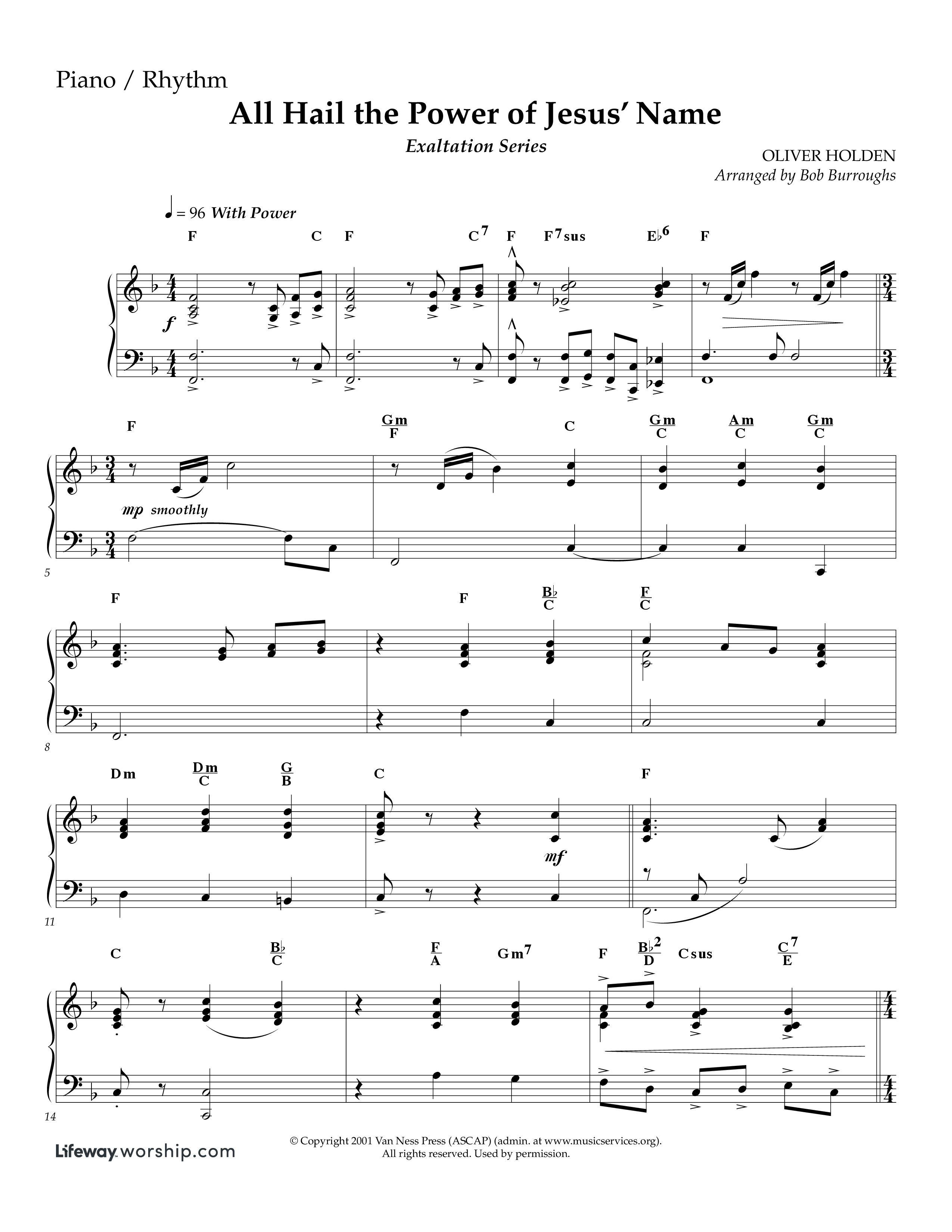 All Hail The Power Of Jesus' Name (Instrumental) Piano Sheet (Lifeway Worship / Arr. Bob Burroughs)