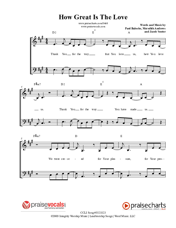 How Great Is The Love Lead Sheet (PraiseVocals)