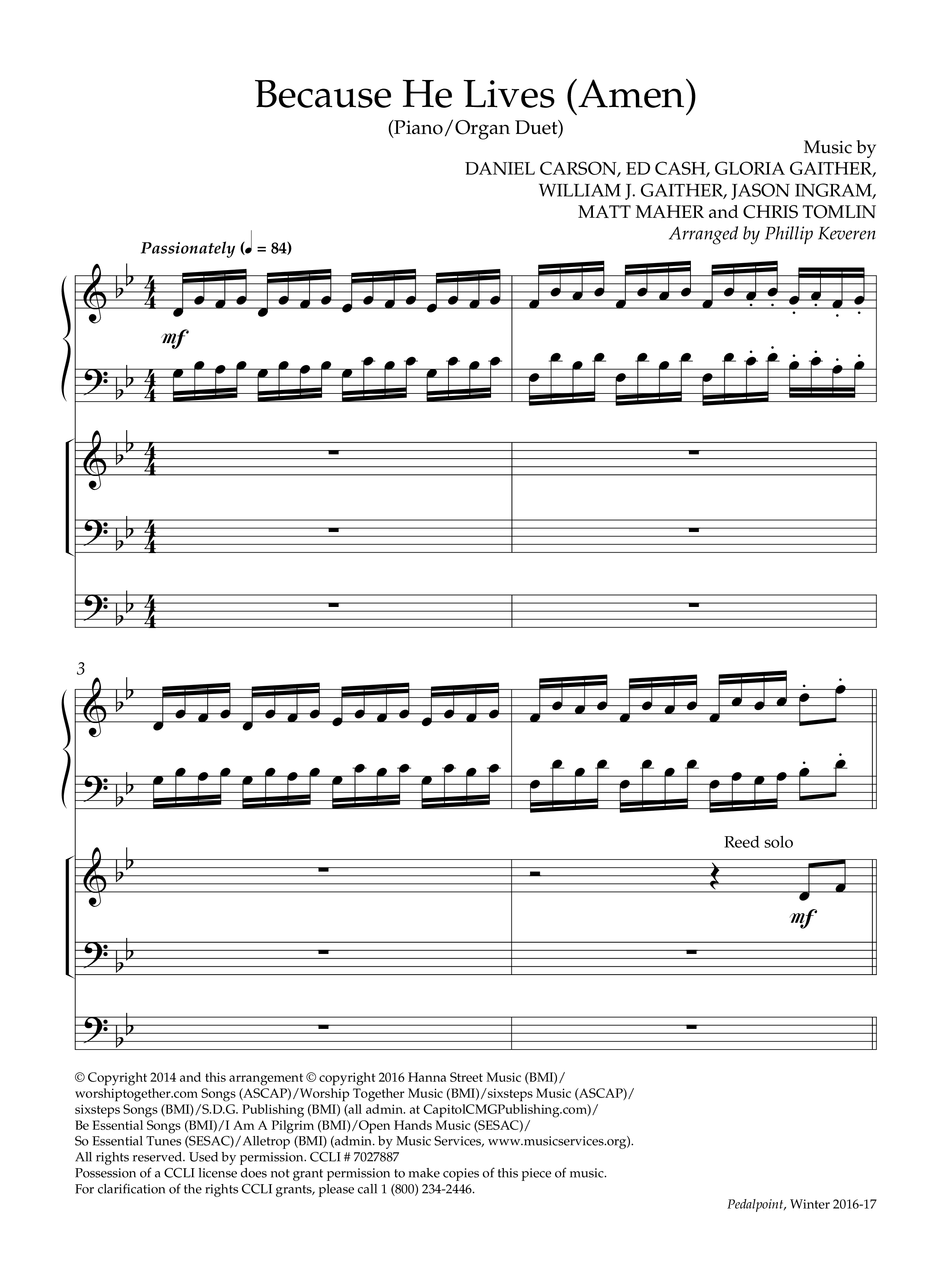 Because He Lives (Amen) (Instrumental) Piano-Organ (Lifeway Worship / Arr. Phillip Keveren)