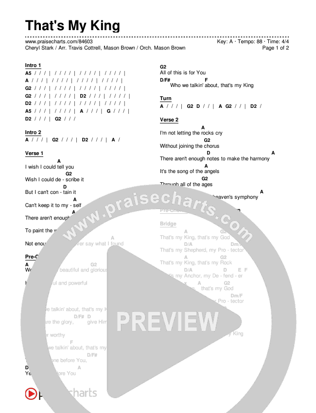 That's My King (Choral/SATB) Chords & Lyrics (Cheryl Stark / Arr. Travis Cottrell / Orch. Mason Brown)