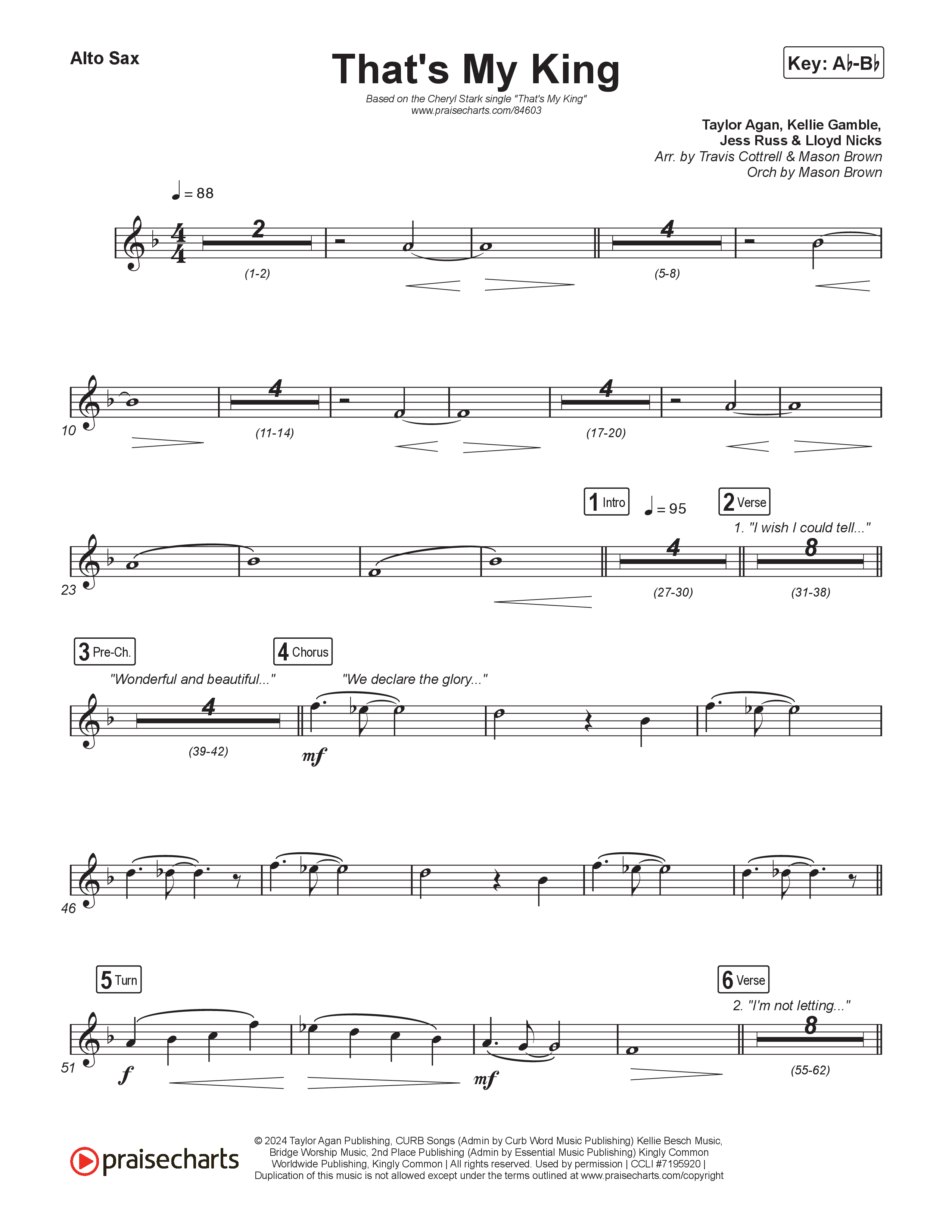 That's My King (Choral/SATB) Sax Pack (Cheryl Stark / Arr. Travis Cottrell / Orch. Mason Brown)