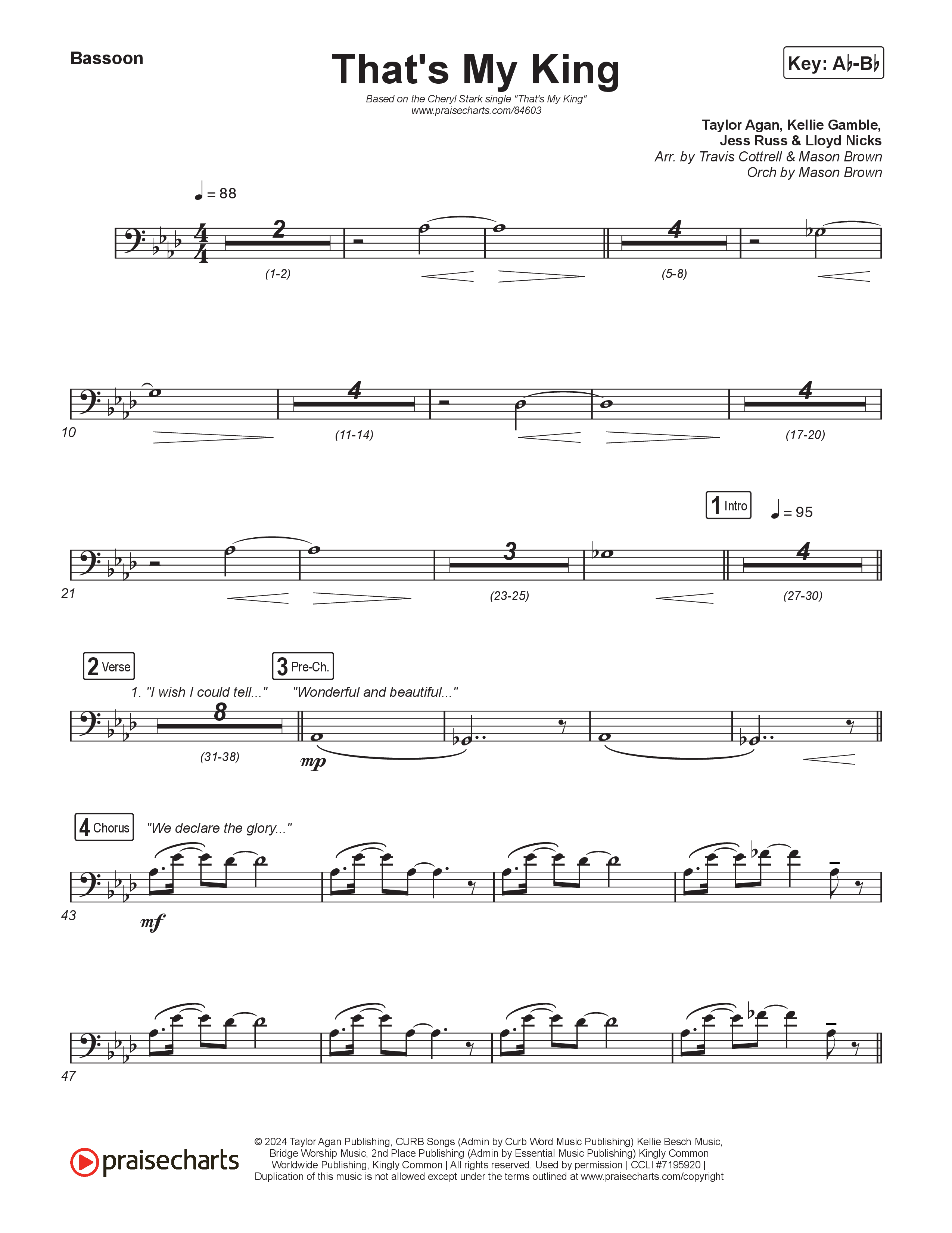 That's My King (Choral/SATB) Bassoon (Cheryl Stark / Arr. Travis Cottrell / Orch. Mason Brown)