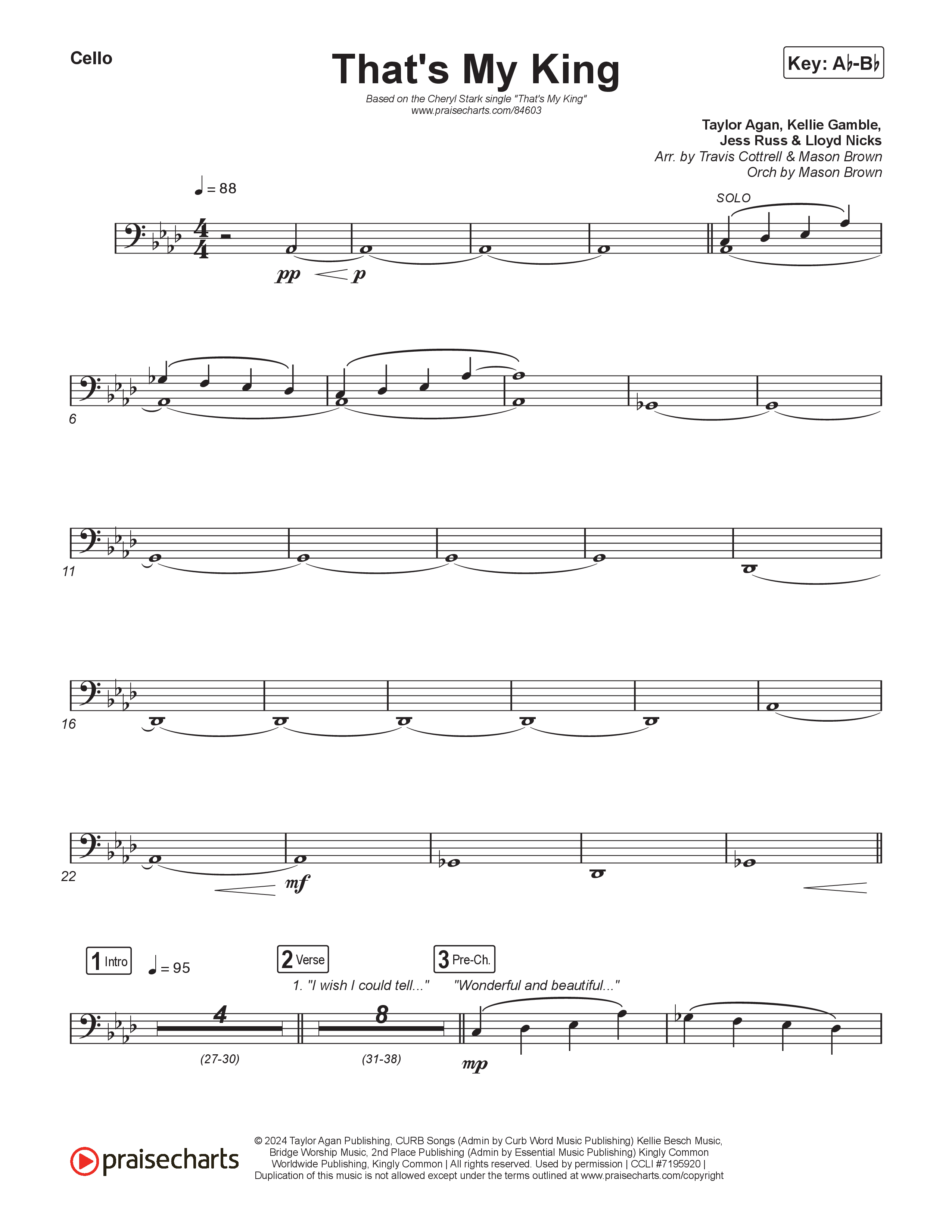 That's My King (Choral/SATB) Cello (Cheryl Stark / Arr. Travis Cottrell / Orch. Mason Brown)