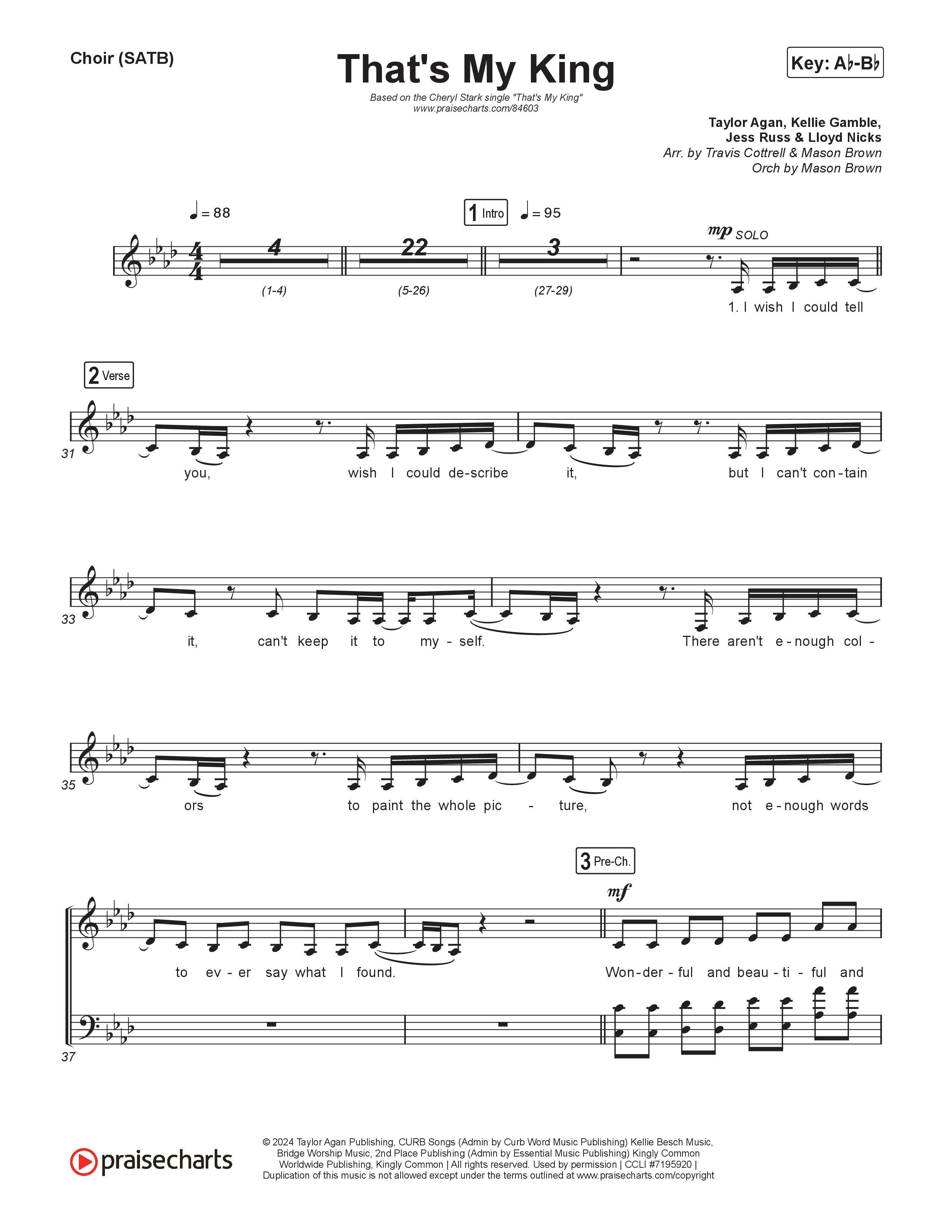 That's My King (Choral/SATB) Choir Sheet (SATB) (Cheryl Stark / Arr. Travis Cottrell / Orch. Mason Brown)