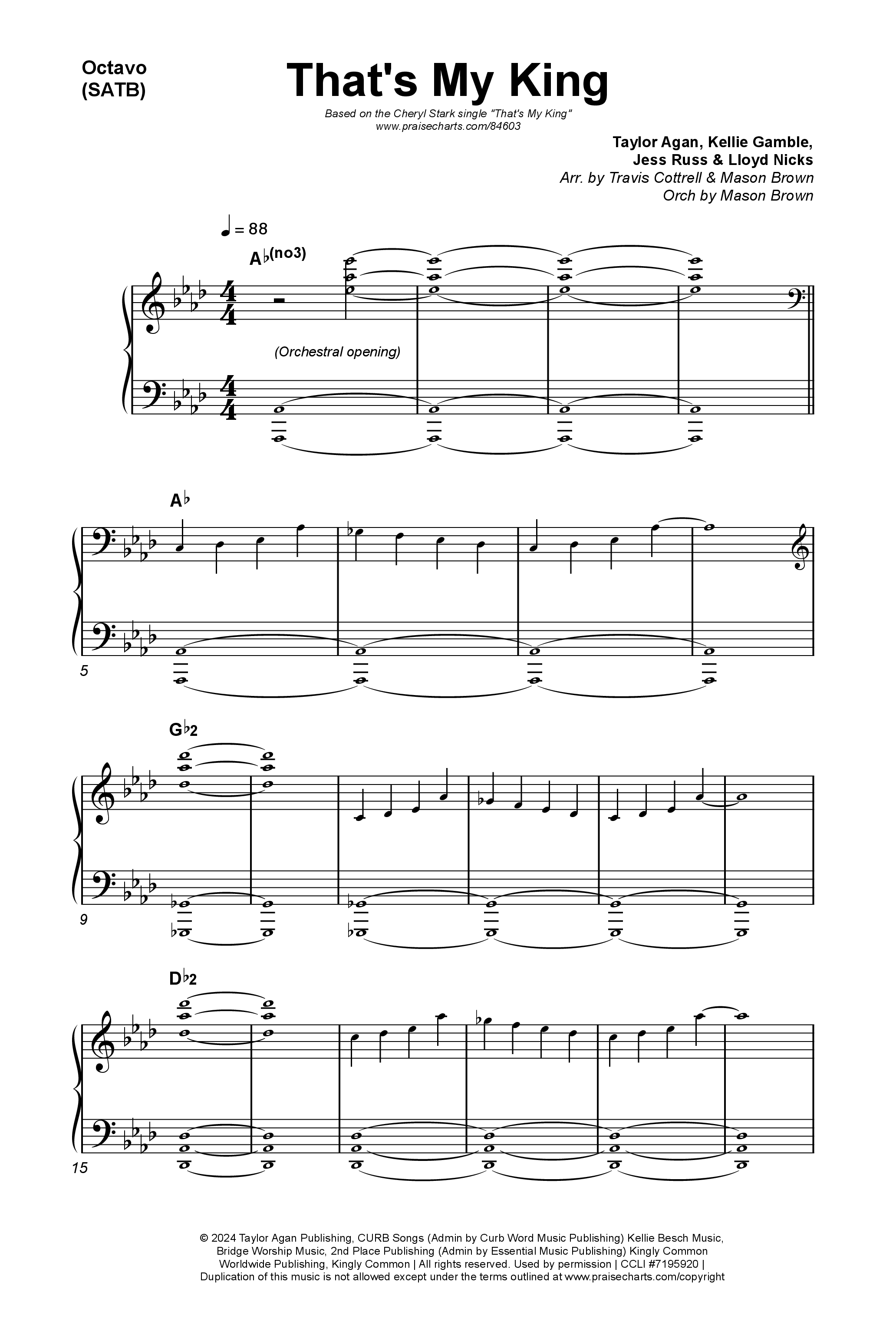 That's My King (Choral/SATB) Octavo (SATB & Pno) (Cheryl Stark / Arr. Travis Cottrell / Orch. Mason Brown)