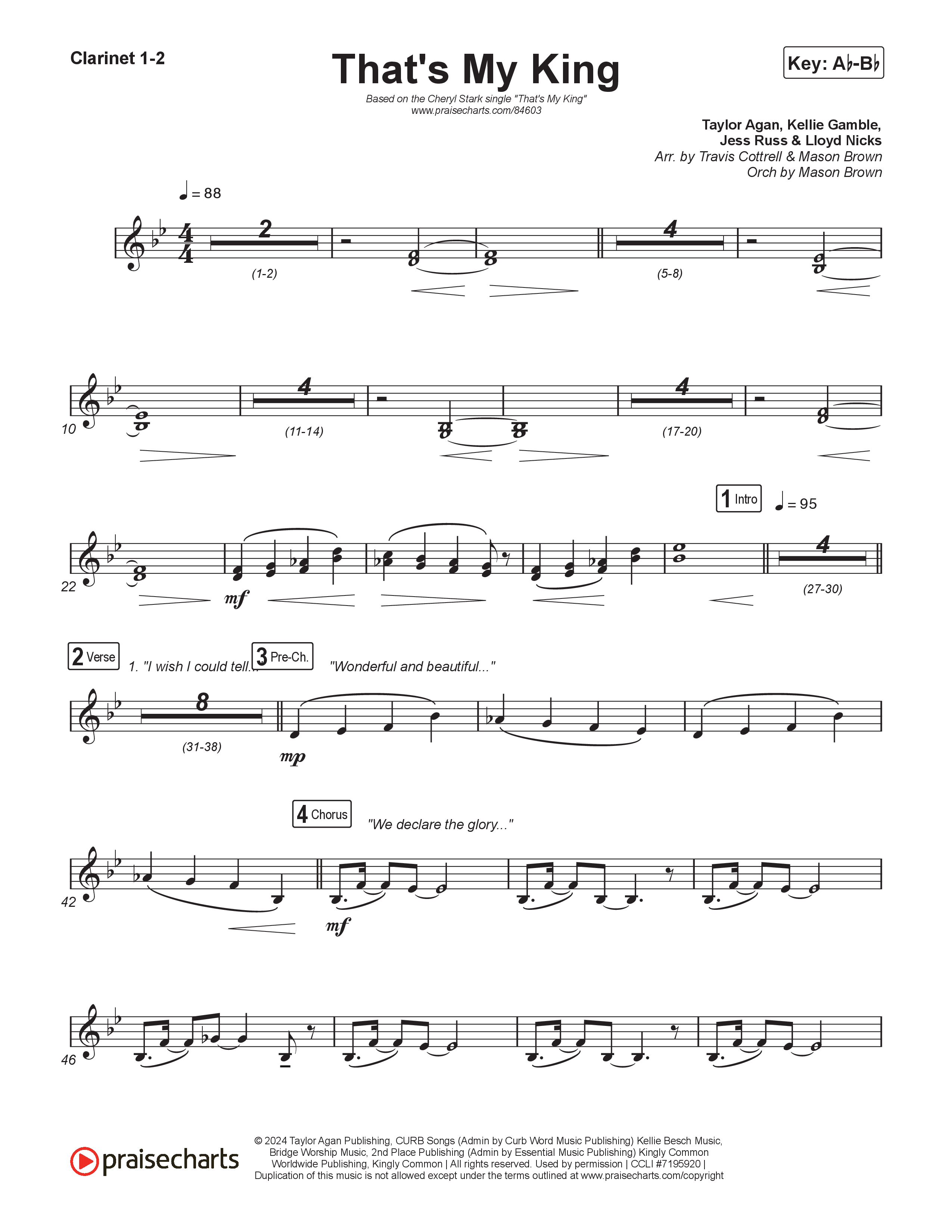 That's My King (Choral/SATB) Clarinet 1,2 (Cheryl Stark / Arr. Travis Cottrell / Orch. Mason Brown)