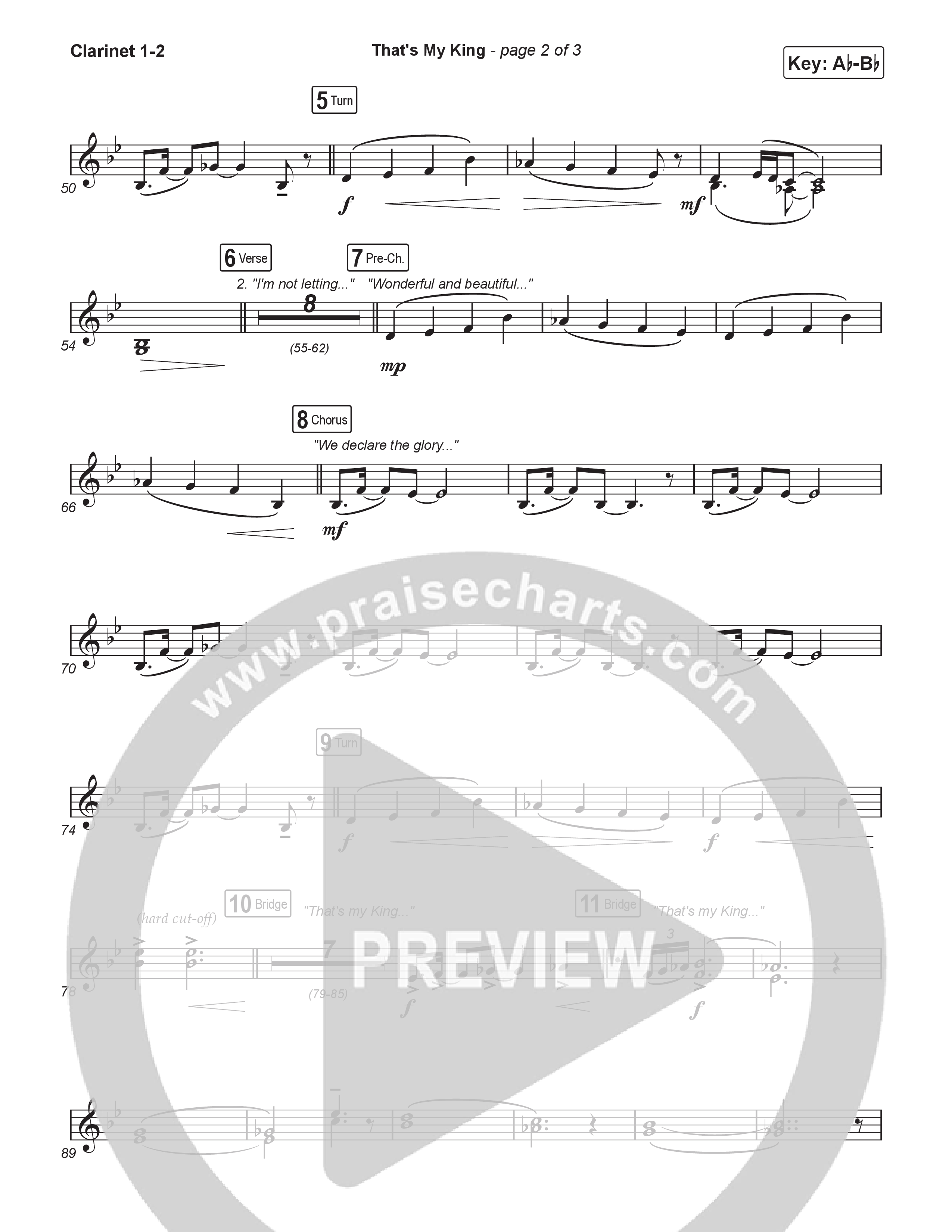 That's My King (Choral/SATB) Clarinet 1,2 (Cheryl Stark / Arr. Travis Cottrell / Orch. Mason Brown)