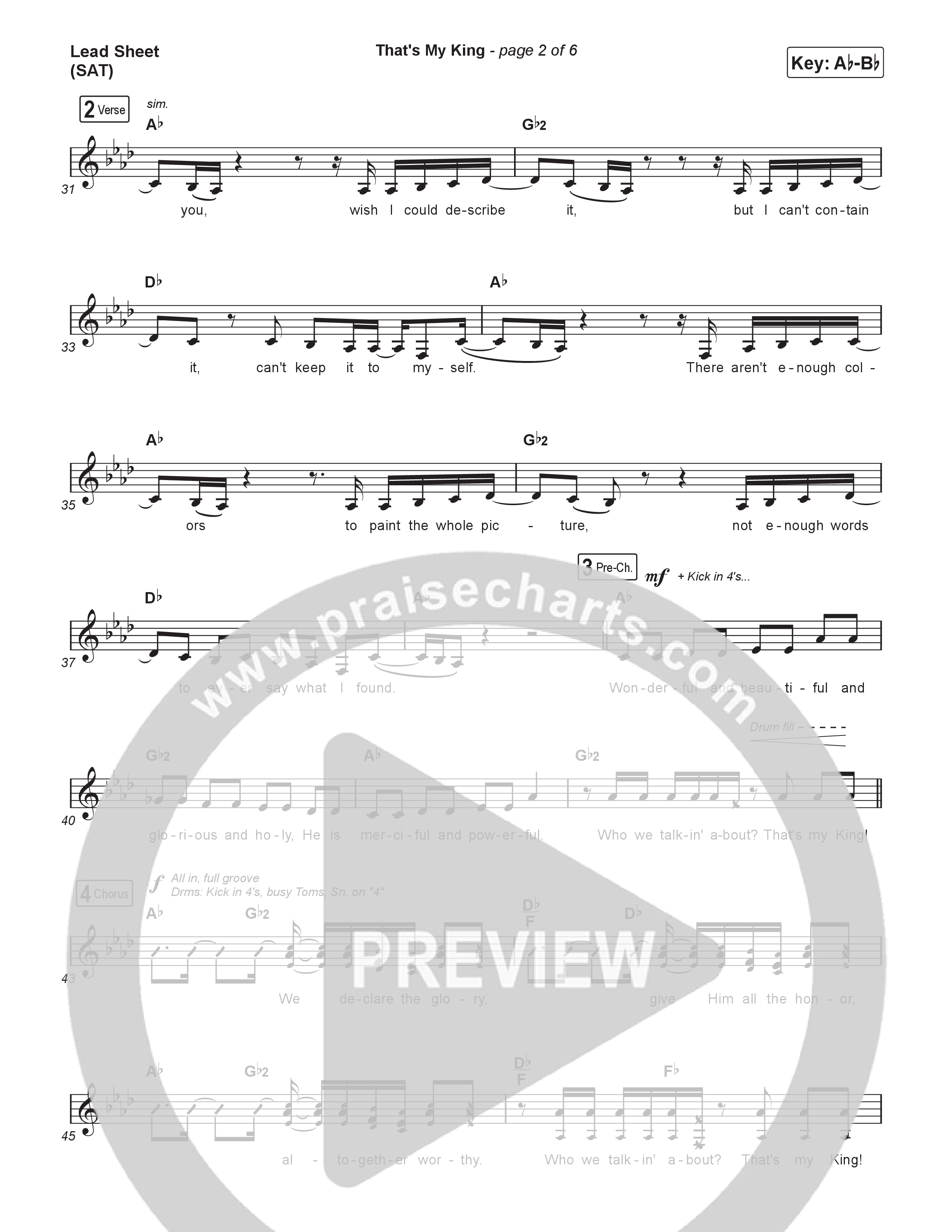 That's My King (Choral/SATB) Lead Sheet (SAT) (Cheryl Stark / Arr. Travis Cottrell / Orch. Mason Brown)