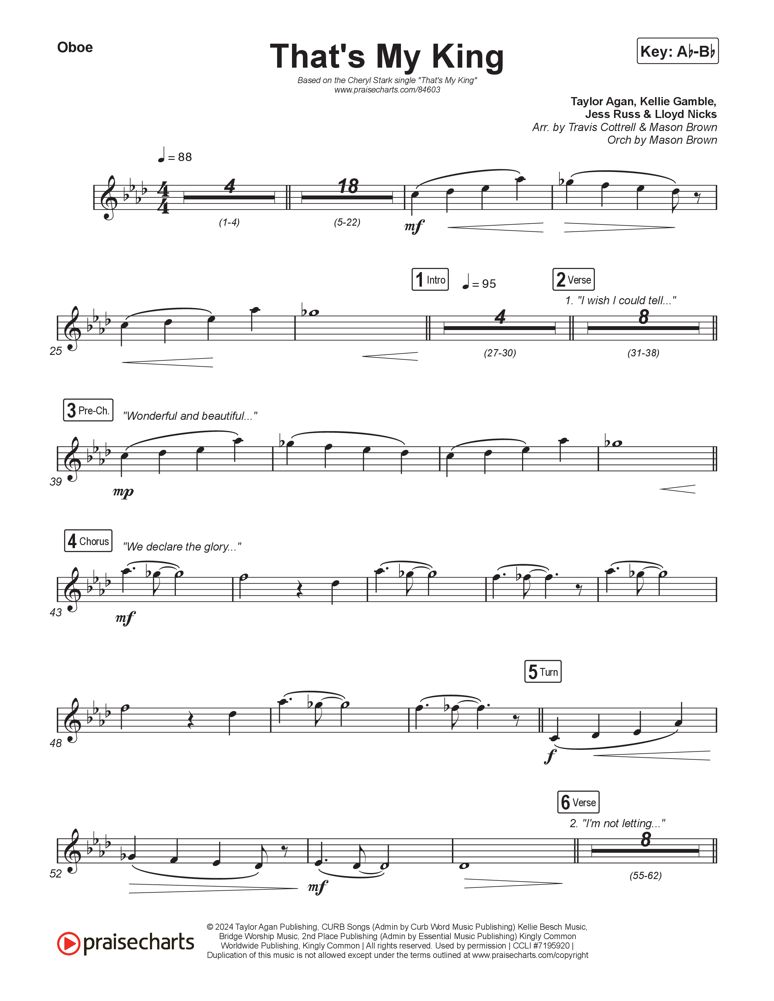 That's My King (Choral/SATB) Oboe (Cheryl Stark / Arr. Travis Cottrell / Orch. Mason Brown)