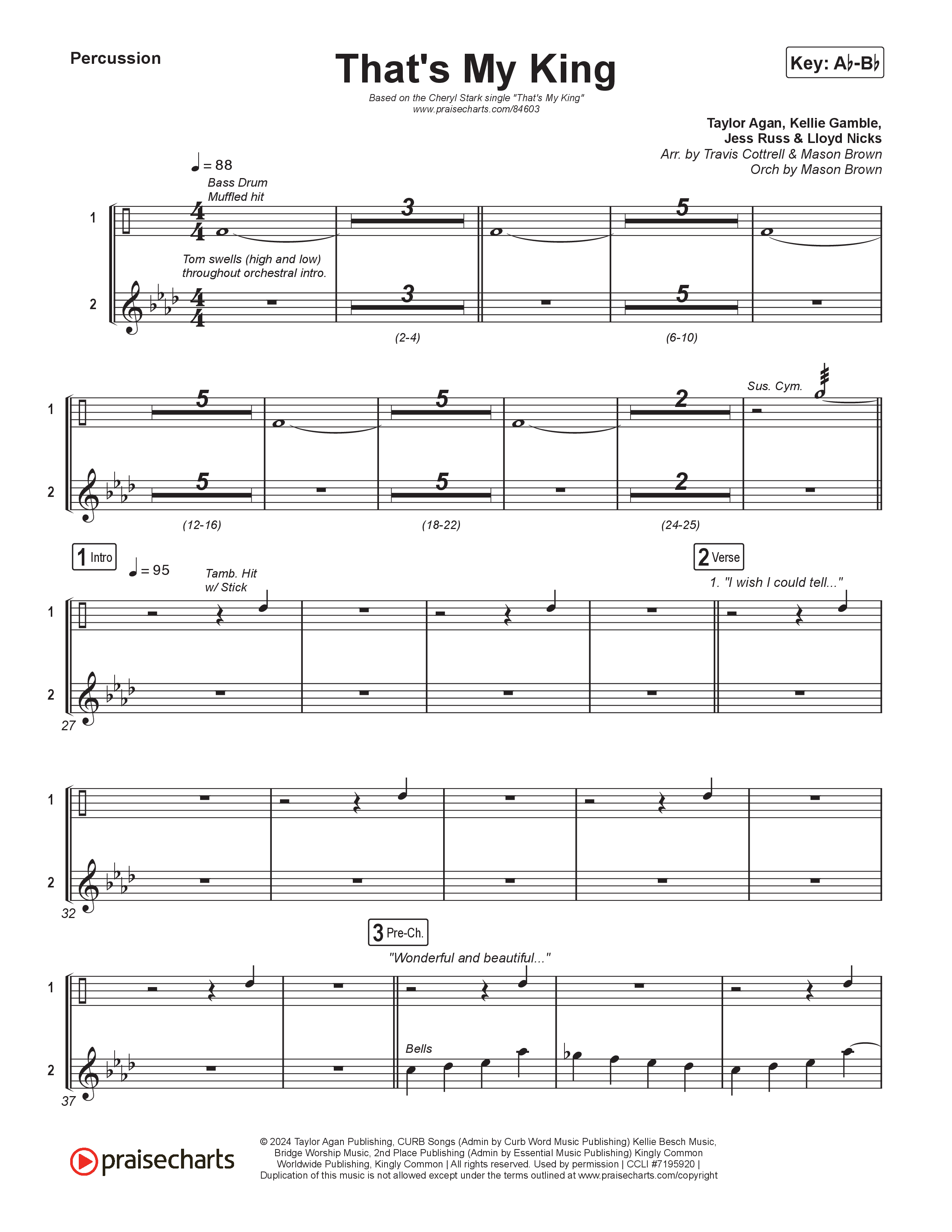 That's My King (Choral/SATB) Percussion (Cheryl Stark / Arr. Travis Cottrell / Orch. Mason Brown)