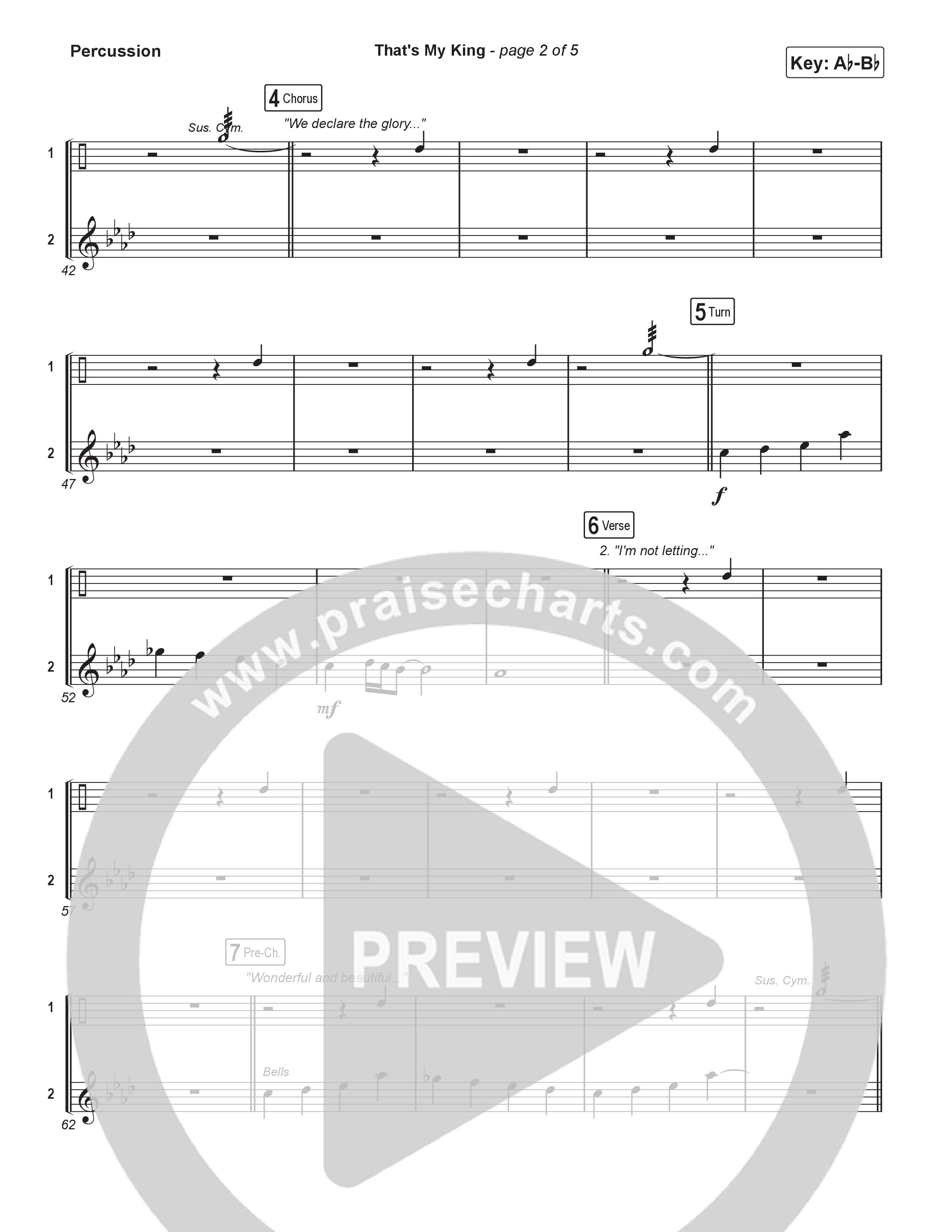 That's My King (Choral/SATB) Percussion (Cheryl Stark / Arr. Travis Cottrell / Orch. Mason Brown)