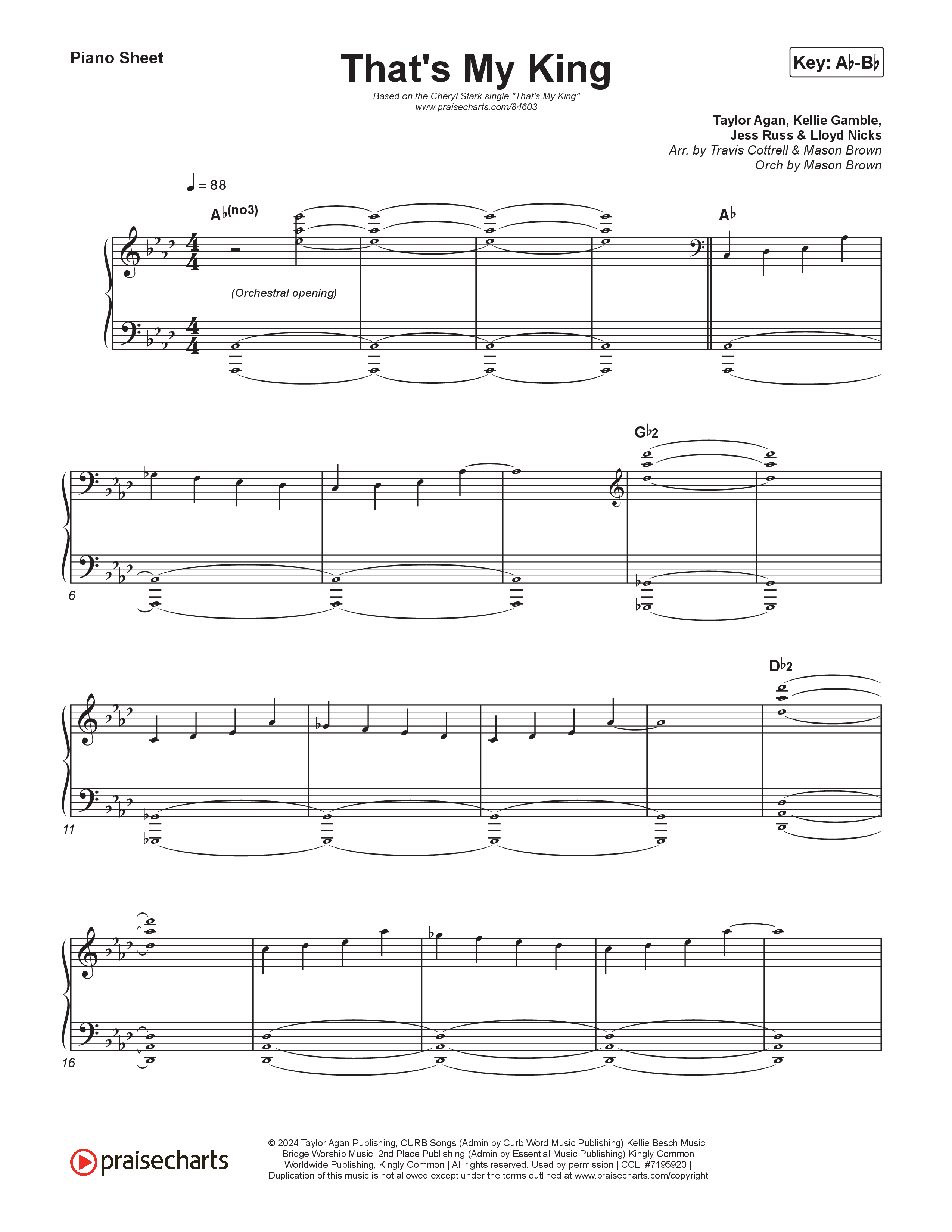 That's My King (Choral/SATB) Piano Sheet (Cheryl Stark / Arr. Travis Cottrell / Orch. Mason Brown)