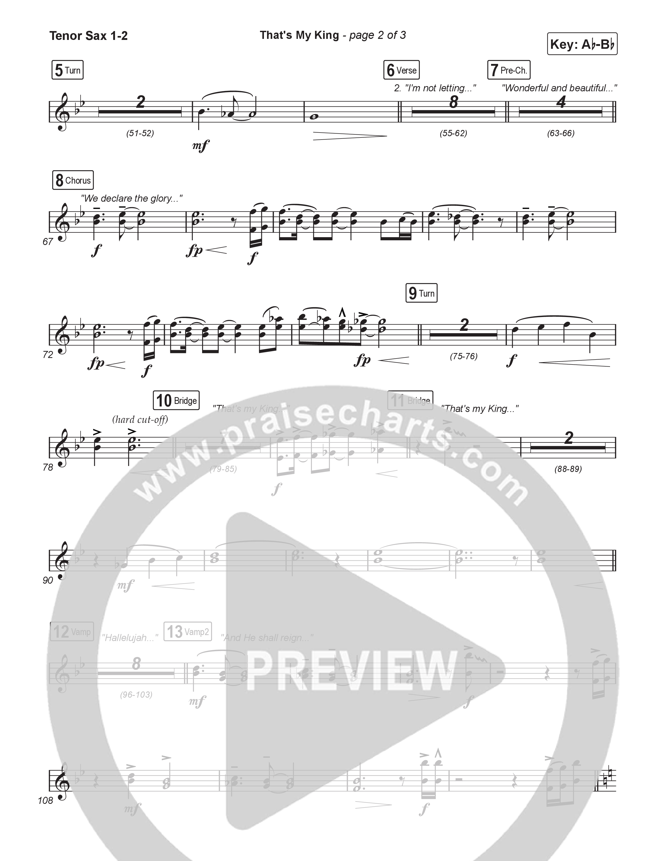 That's My King (Choral/SATB) Tenor Sax 1,2 (Cheryl Stark / Arr. Travis Cottrell / Orch. Mason Brown)