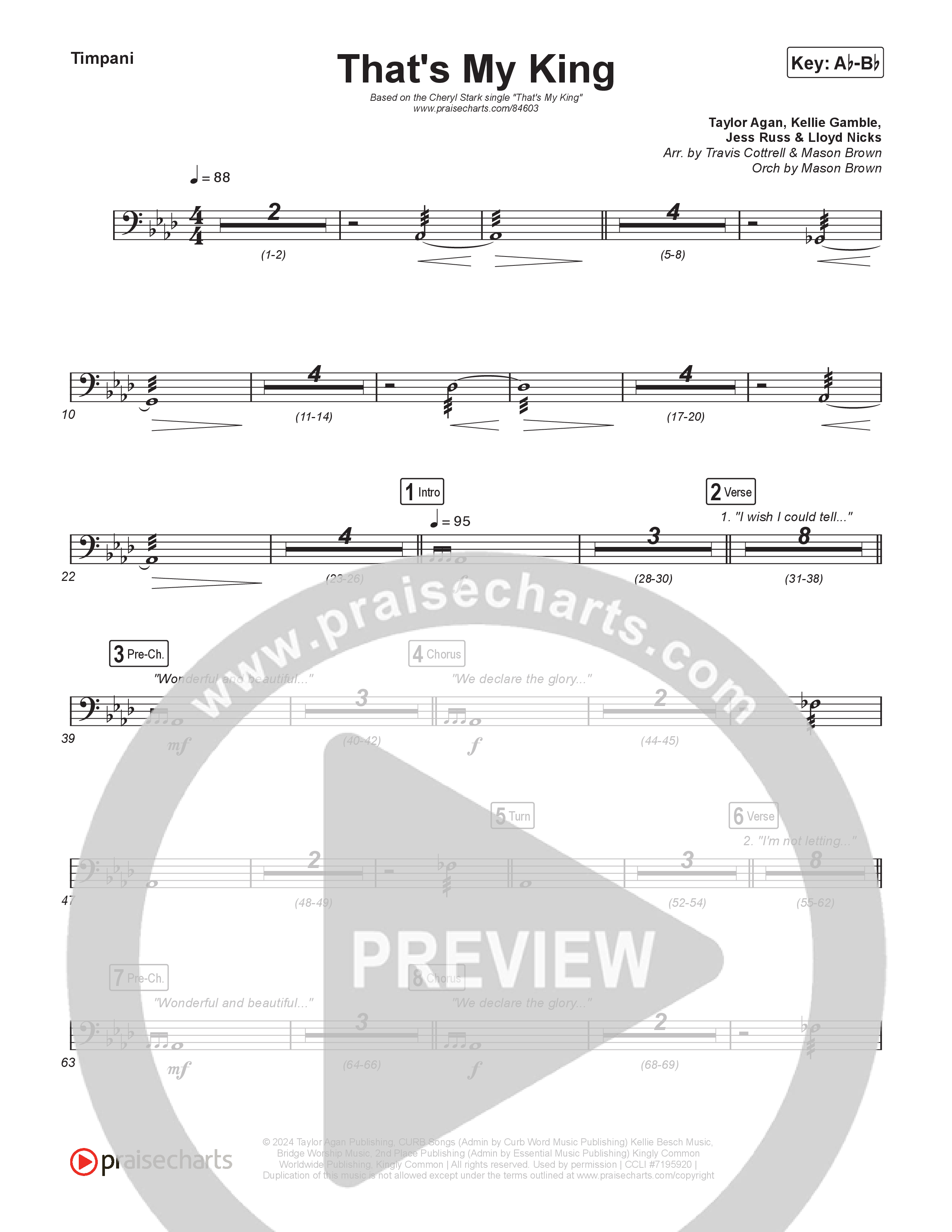 That's My King (Choral/SATB) Timpani (Cheryl Stark / Arr. Travis Cottrell / Orch. Mason Brown)