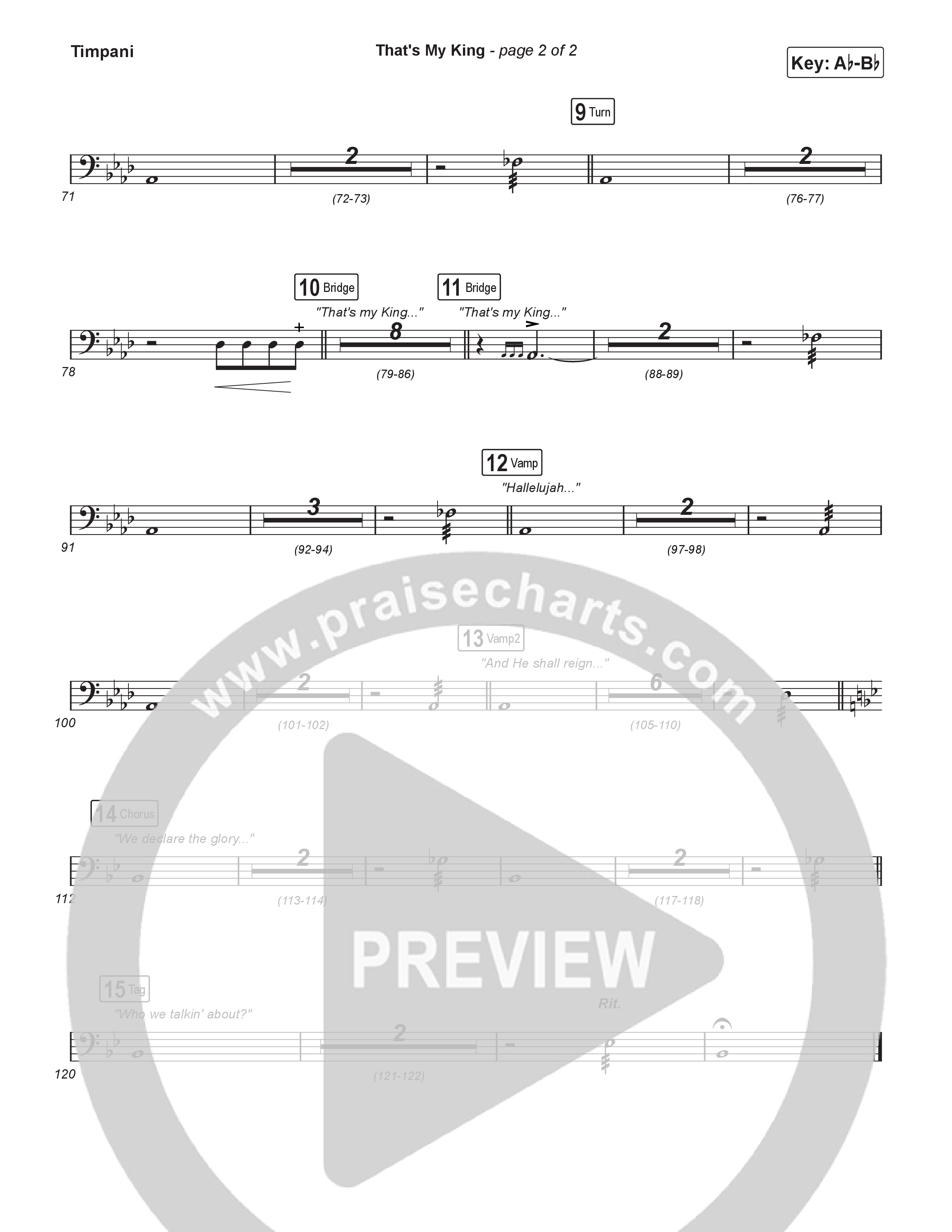 That's My King (Choral/SATB) Timpani (Cheryl Stark / Arr. Travis Cottrell / Orch. Mason Brown)