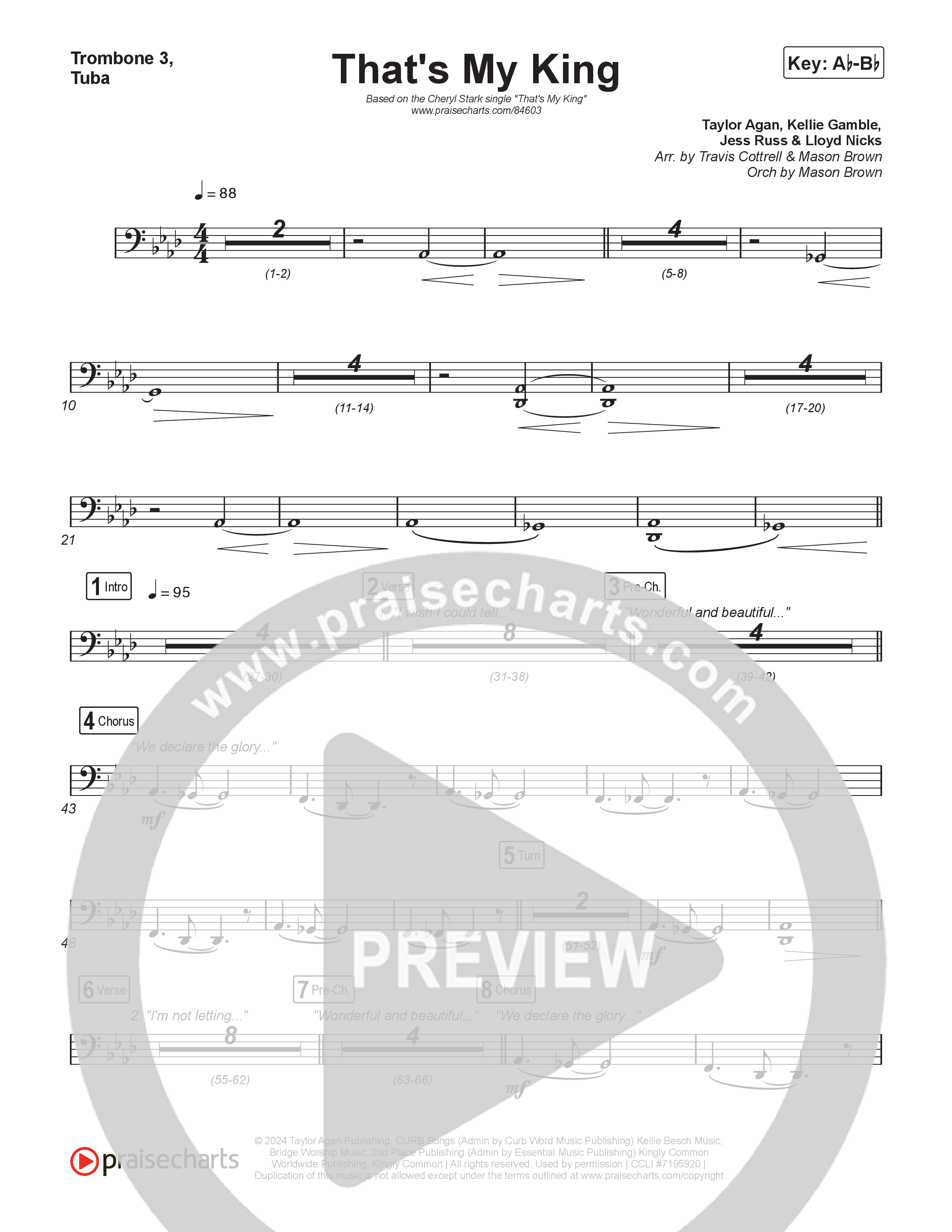 That's My King (Choral/SATB) Trombone 3/Tuba (Cheryl Stark / Arr. Travis Cottrell / Orch. Mason Brown)