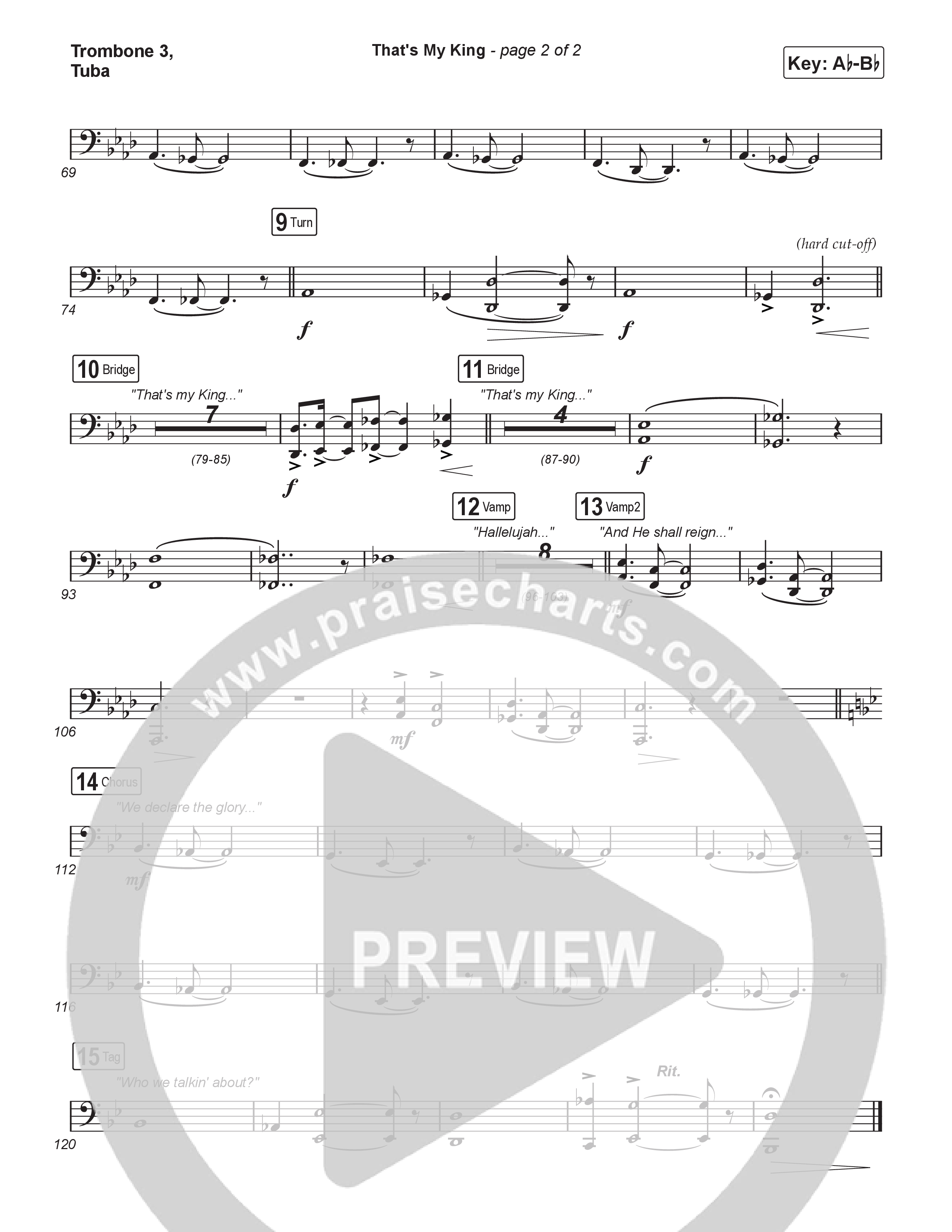 That's My King (Choral/SATB) Trombone 3/Tuba (Cheryl Stark / Arr. Travis Cottrell / Orch. Mason Brown)