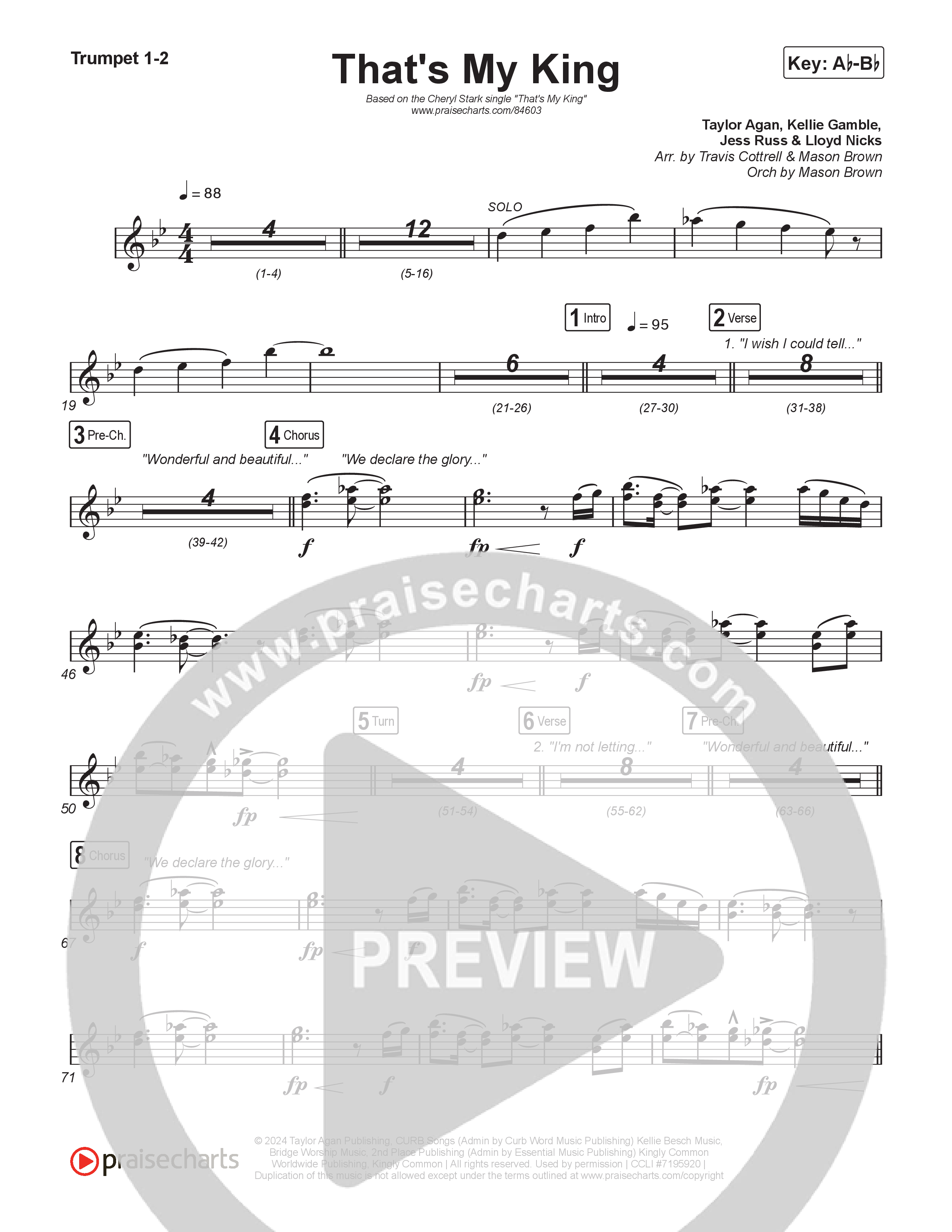 That's My King (Choral/SATB) Trumpet 1,2 (Cheryl Stark / Arr. Travis Cottrell / Orch. Mason Brown)