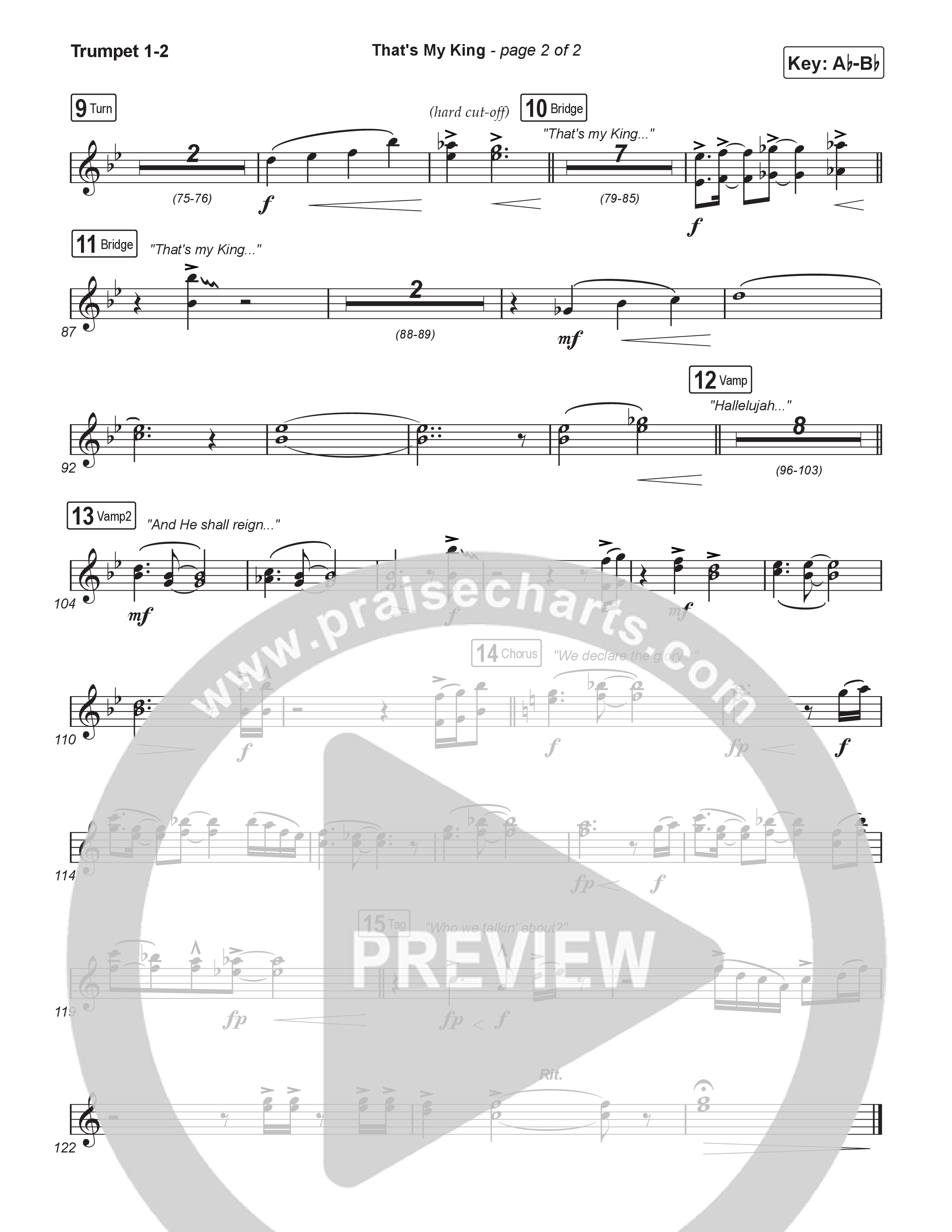 That's My King (Choral/SATB) Trumpet 1,2 (Cheryl Stark / Arr. Travis Cottrell / Orch. Mason Brown)
