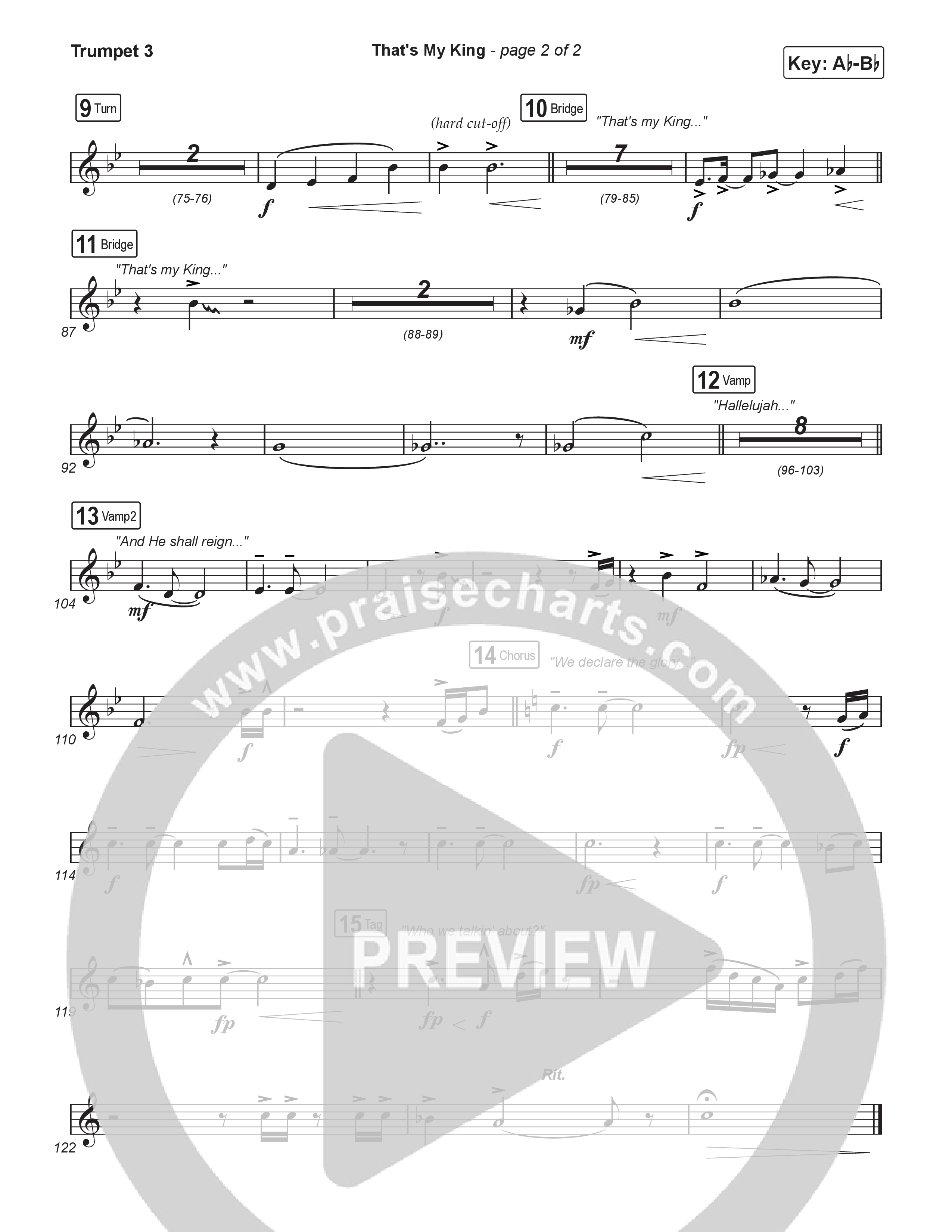 That's My King (Choral/SATB) Trumpet 3 (Cheryl Stark / Arr. Travis Cottrell / Orch. Mason Brown)