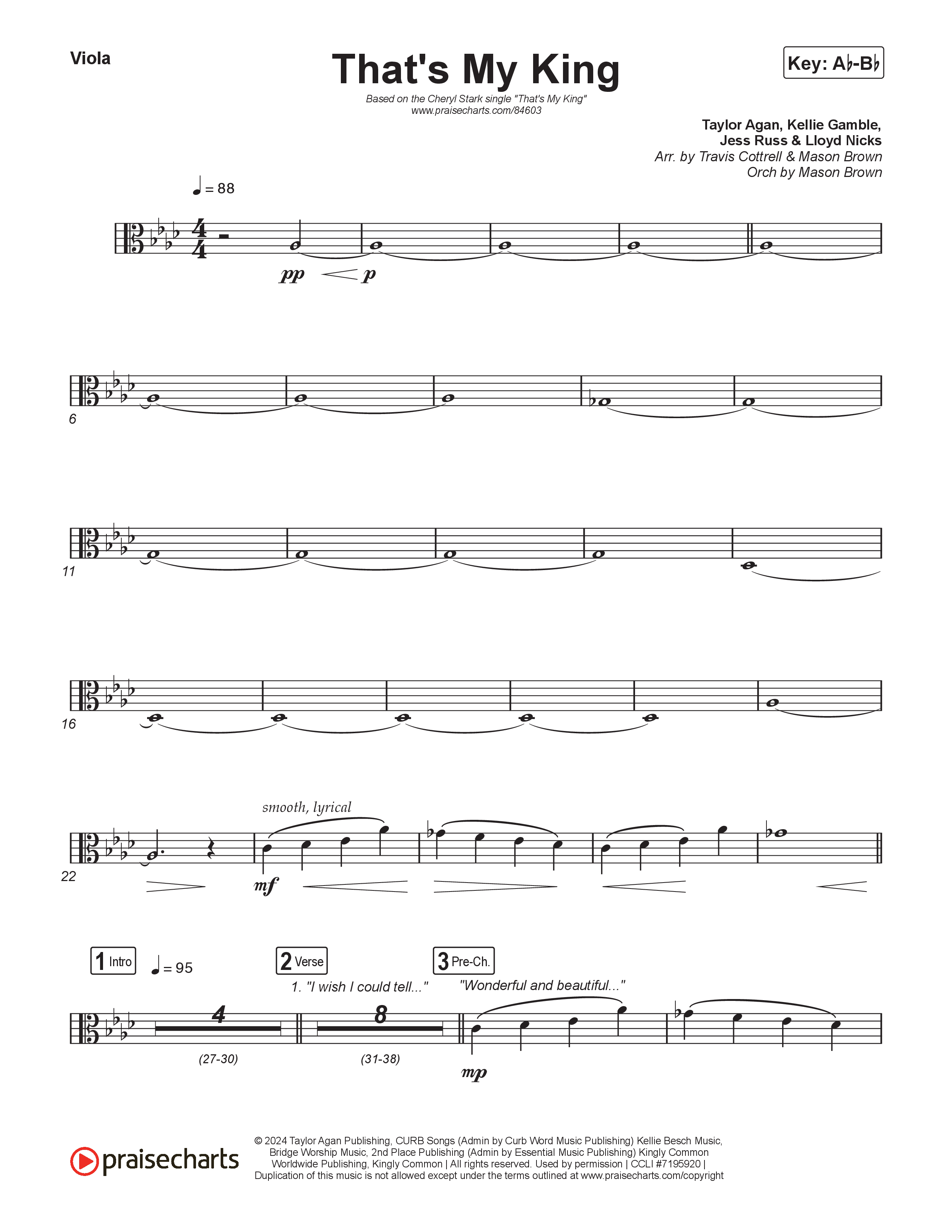 That's My King (Choral/SATB) Viola (Cheryl Stark / Arr. Travis Cottrell / Orch. Mason Brown)