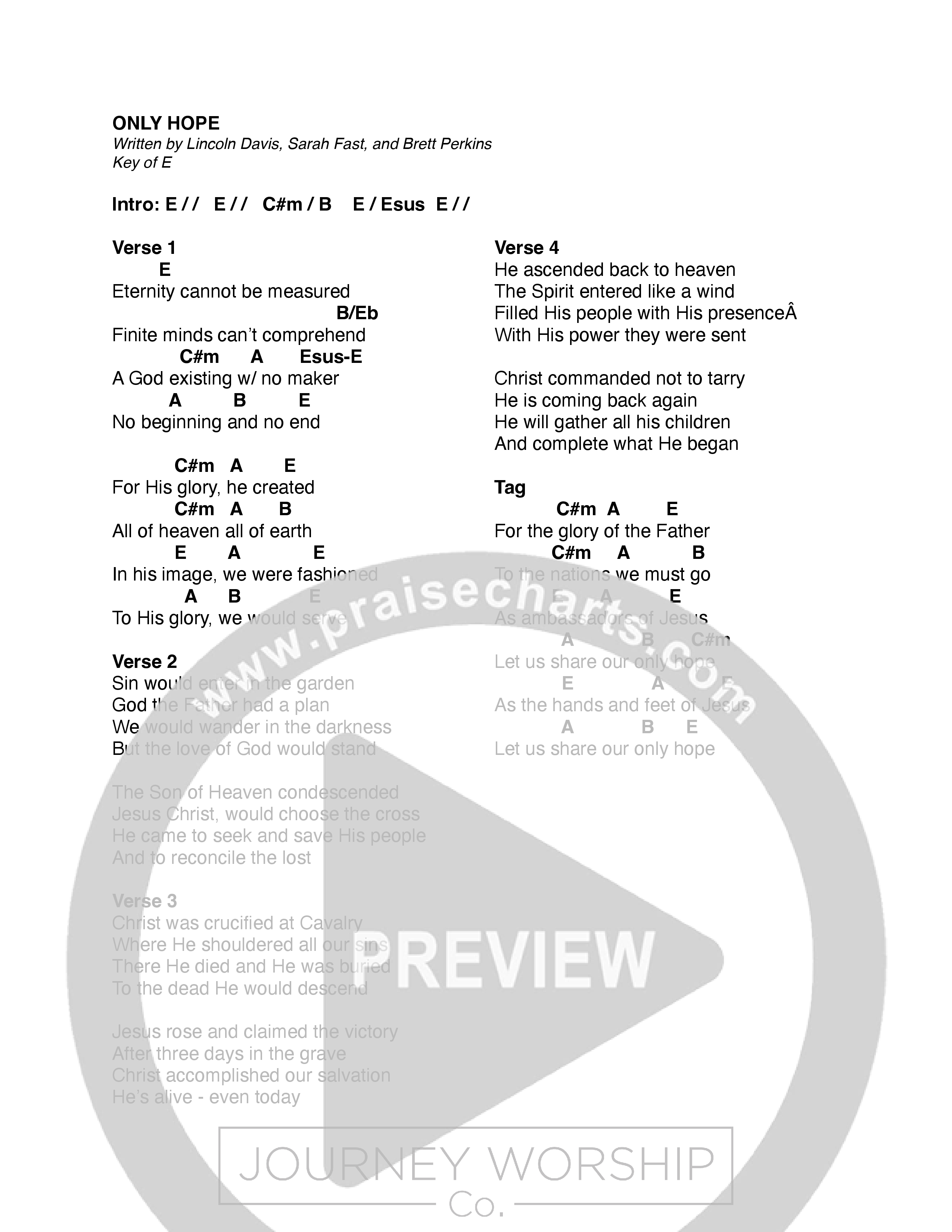 Only Hope (Green Room Sessions) Chord Chart (Journey Worship Co)