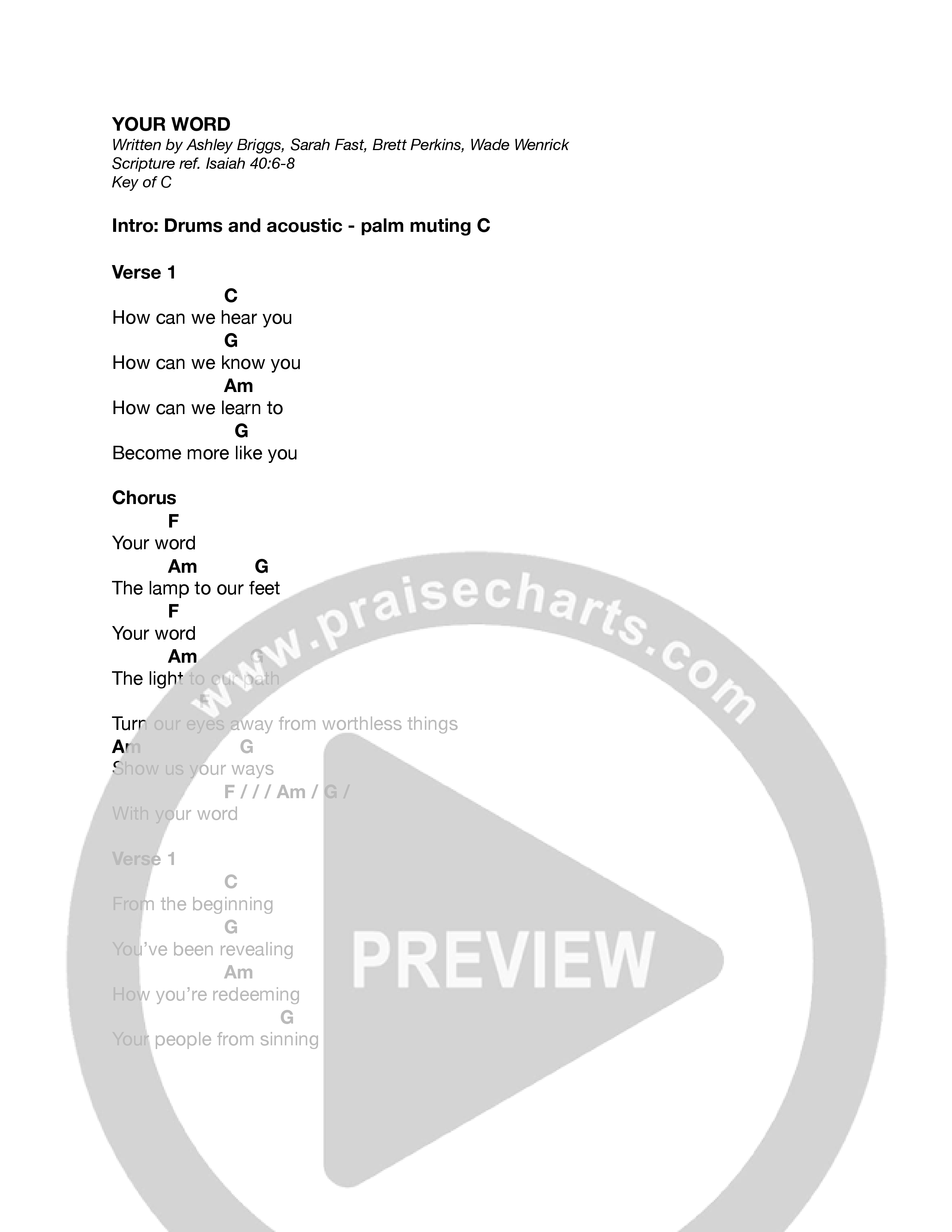 Your Word (Green Room Sessions) Chord Chart (Journey Worship Co)