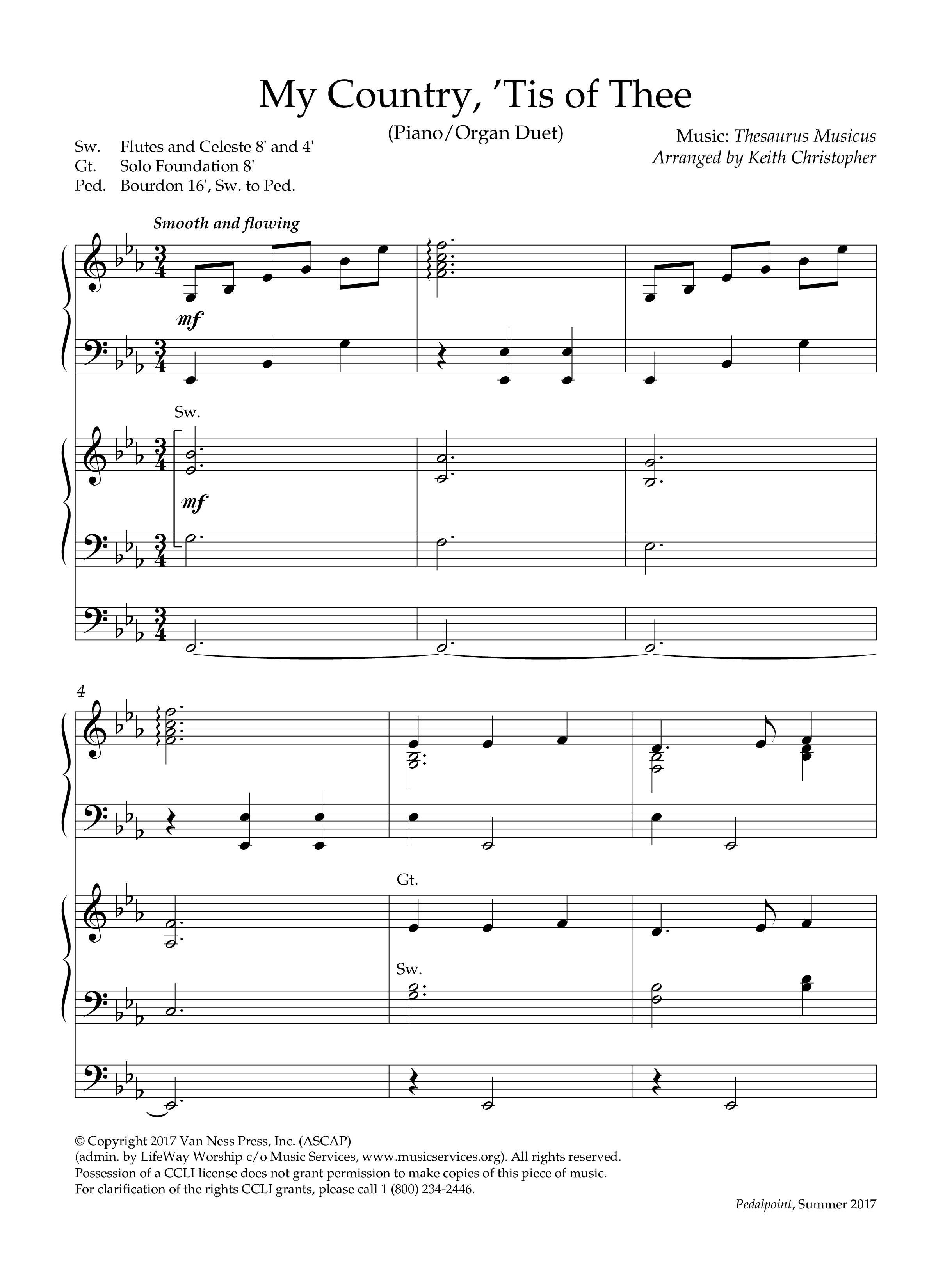 My Country Tis Of Thee (Instrumental) Piano-Organ (Lifeway Worship / Arr. Keith Christopher)