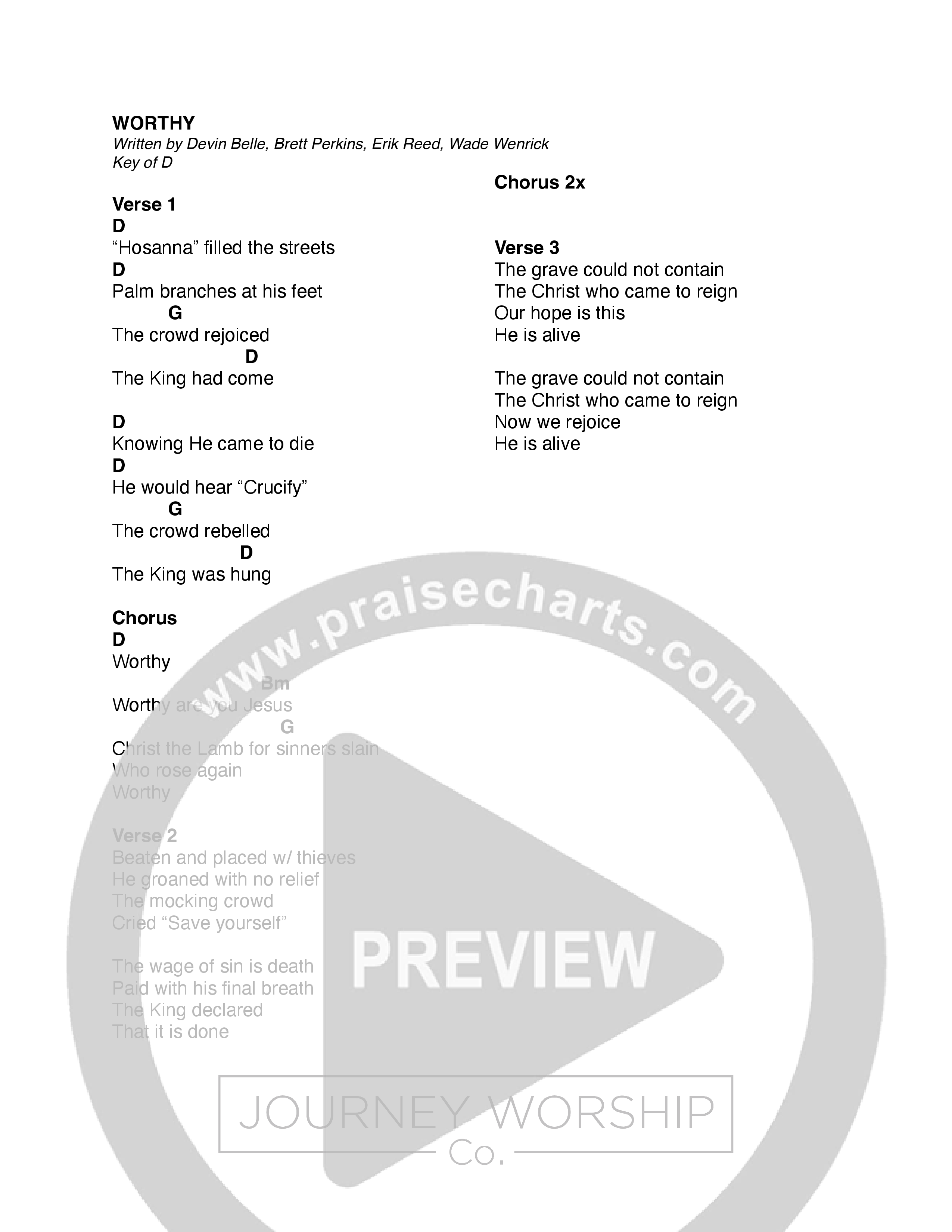 Worthy (Green Room Sessions) Chord Chart (Journey Worship Co)
