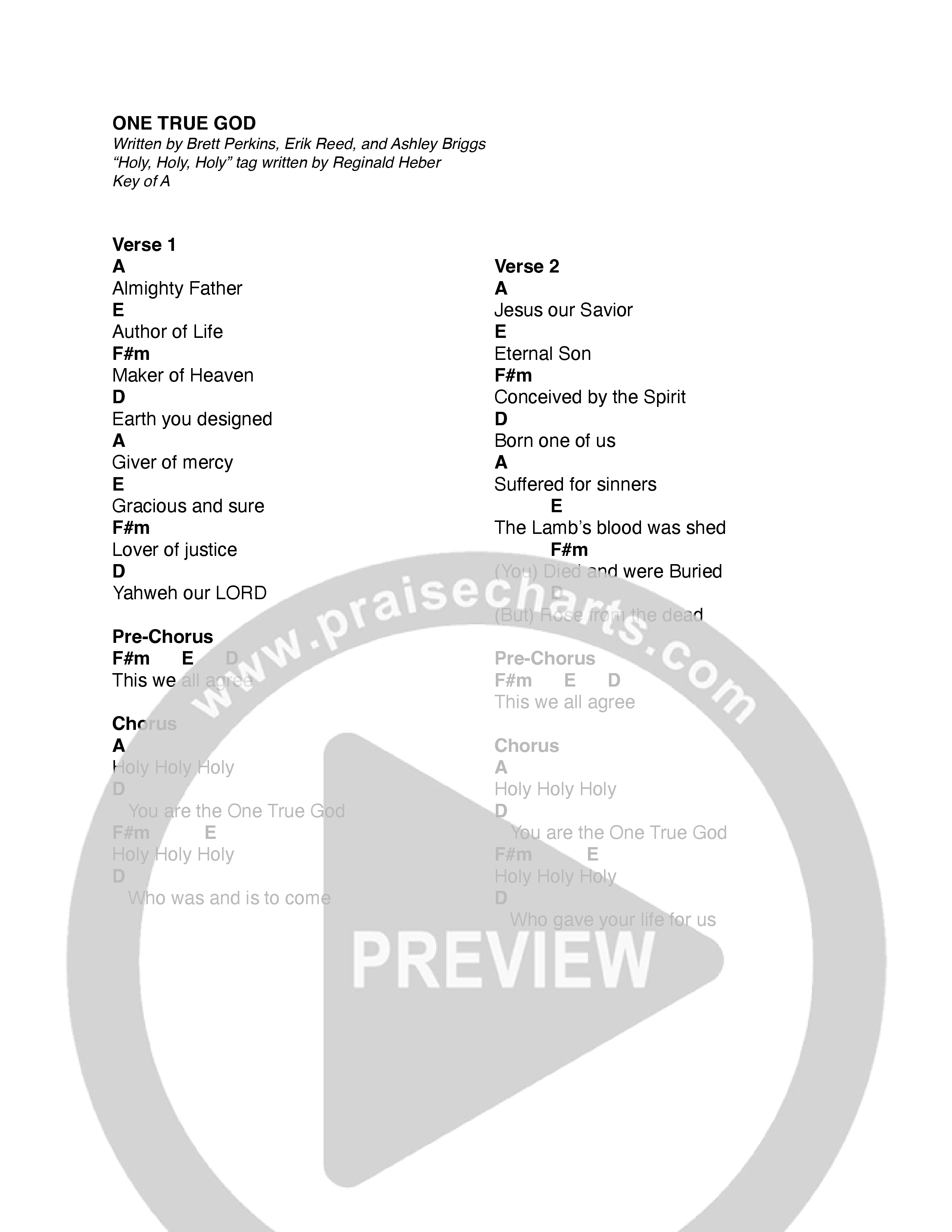 One True God (Green Room Sessions) Chord Chart (Journey Worship Co)