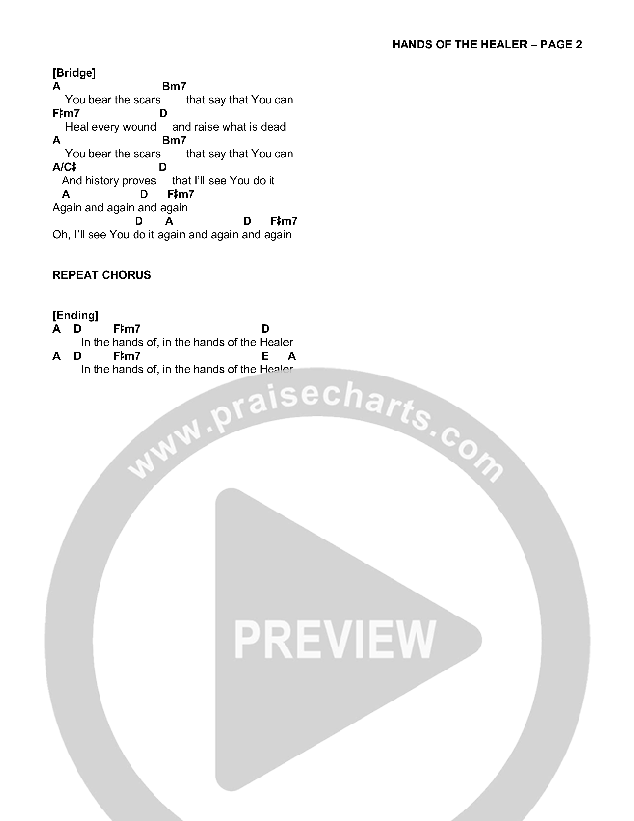 Hands Of The Healer (Live) Chord Chart (Hope Darst)