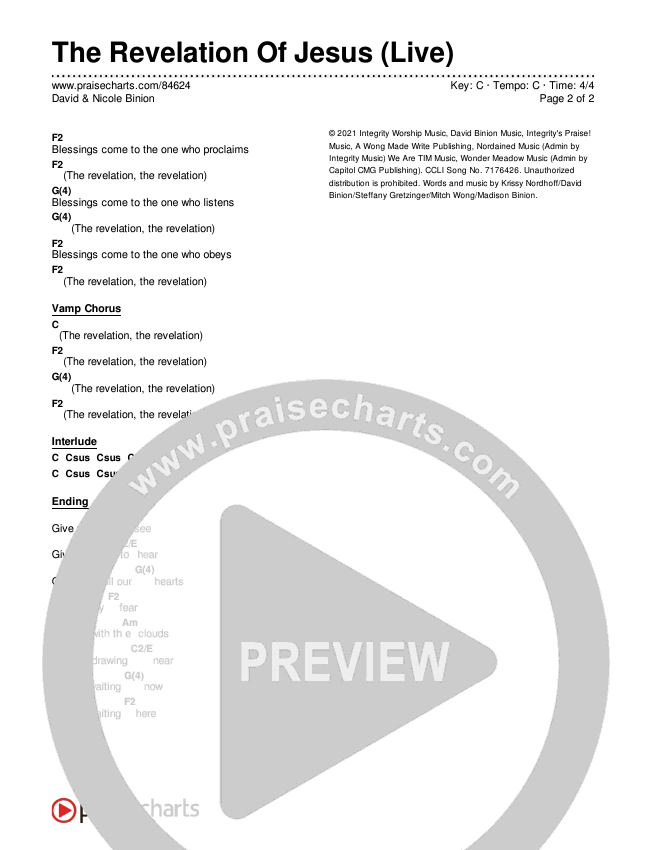 The Revelation Of Jesus (Live) Chord Chart (David & Nicole Binion)