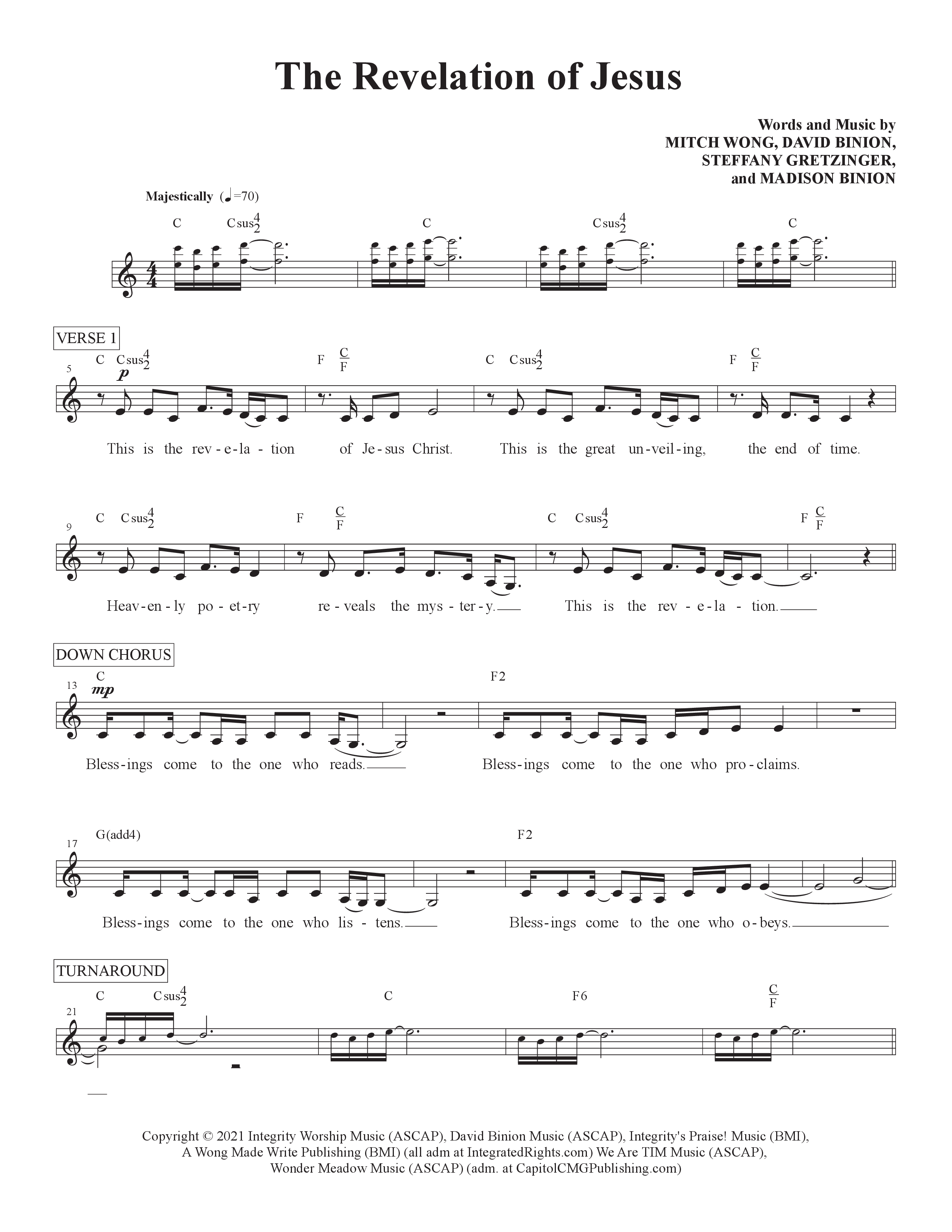 The Revelation Of Jesus (Live) Lead Sheet Melody (David & Nicole Binion)