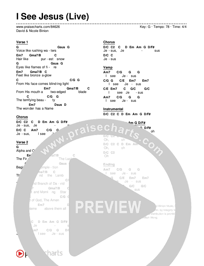 I See Jesus (Live) Chord Chart (David & Nicole Binion)