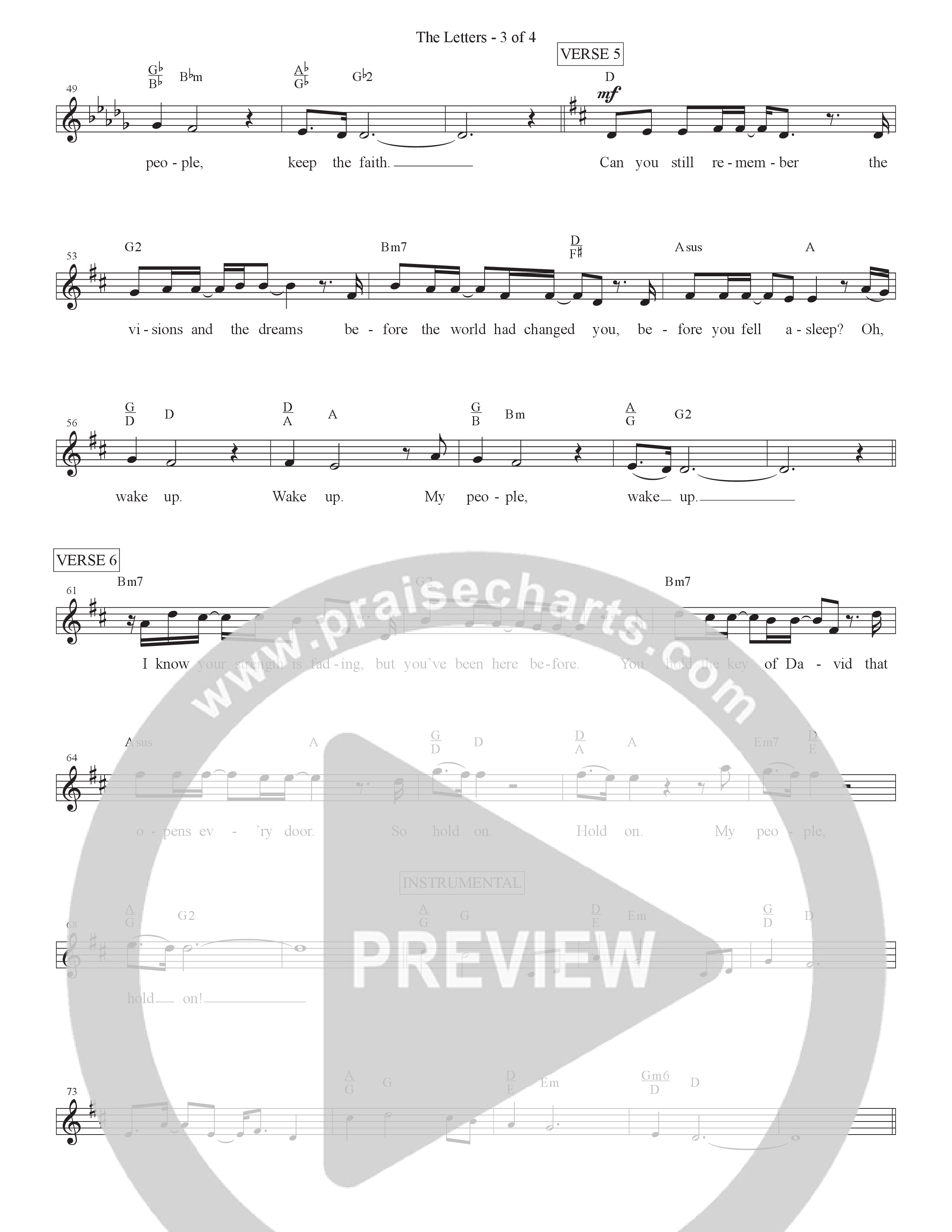 The Letters (Live) Lead Sheet Melody (David & Nicole Binion)