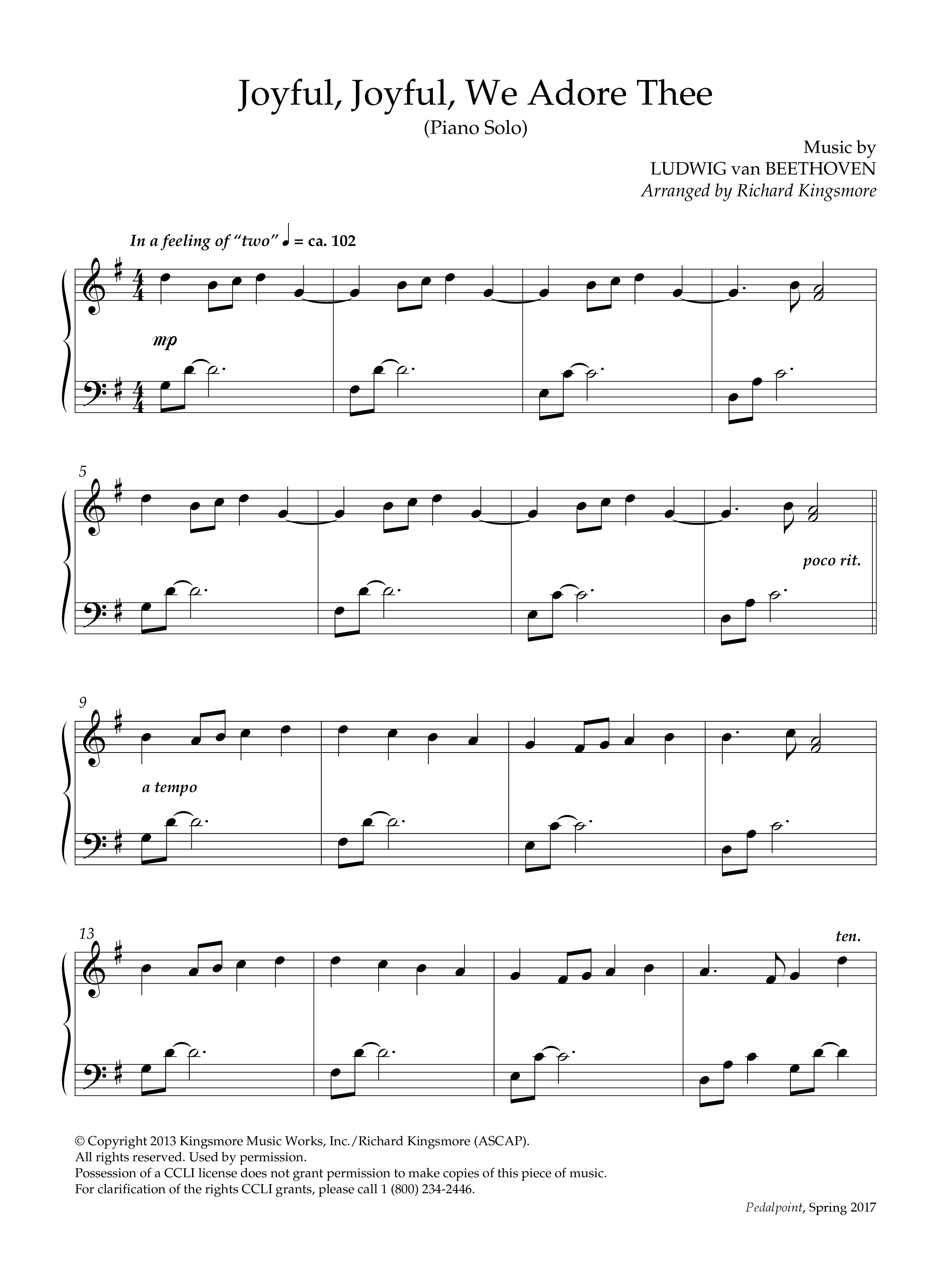 Joyful Joyful We Adore Thee (Instrumental) Piano Solo (Lifeway Worship / Arr. Richard Kingsmore)