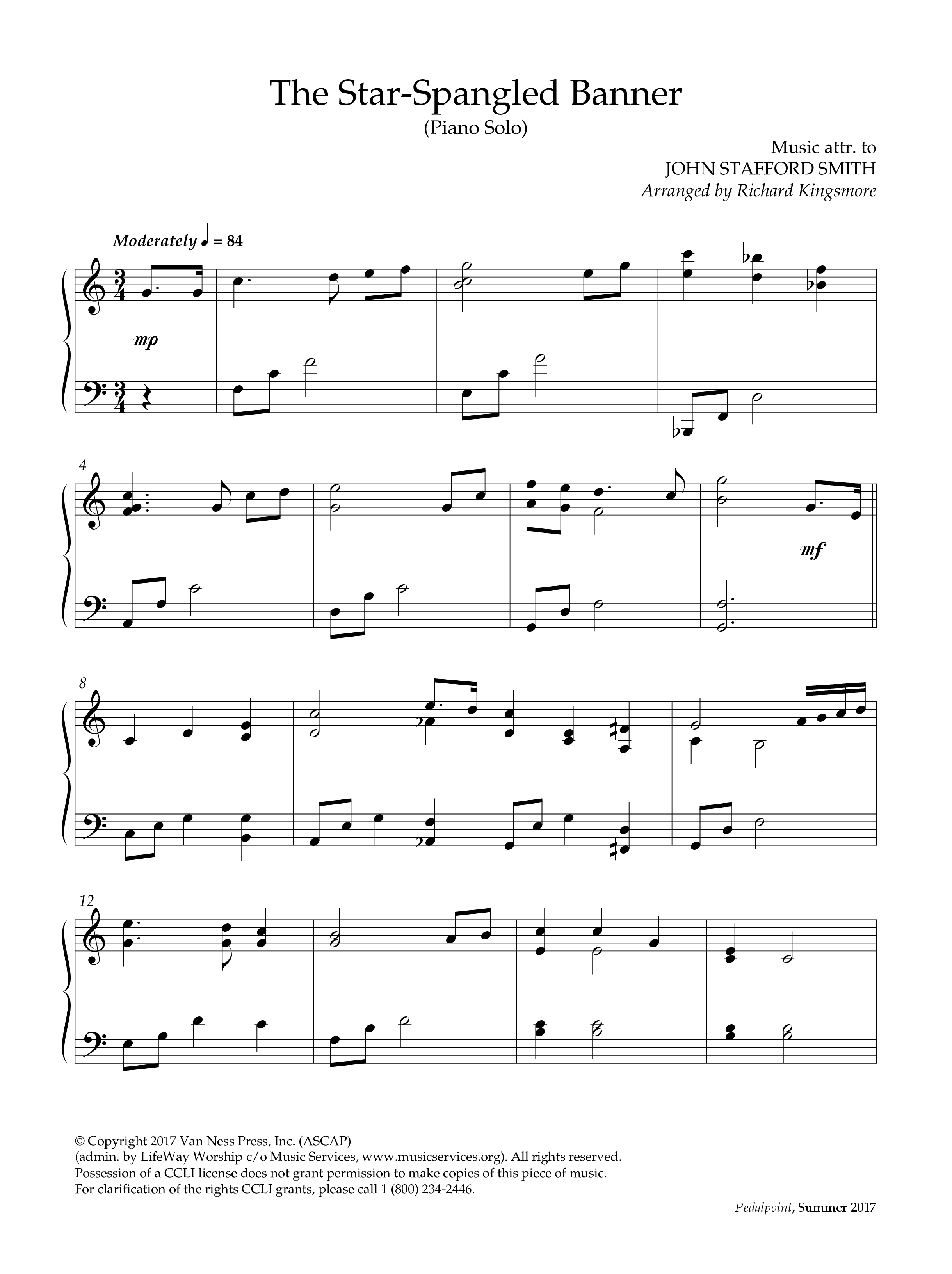 The Star Spangled Banner (Instrumental) Piano Solo (Lifeway Worship / Arr. Richard Kingsmore)